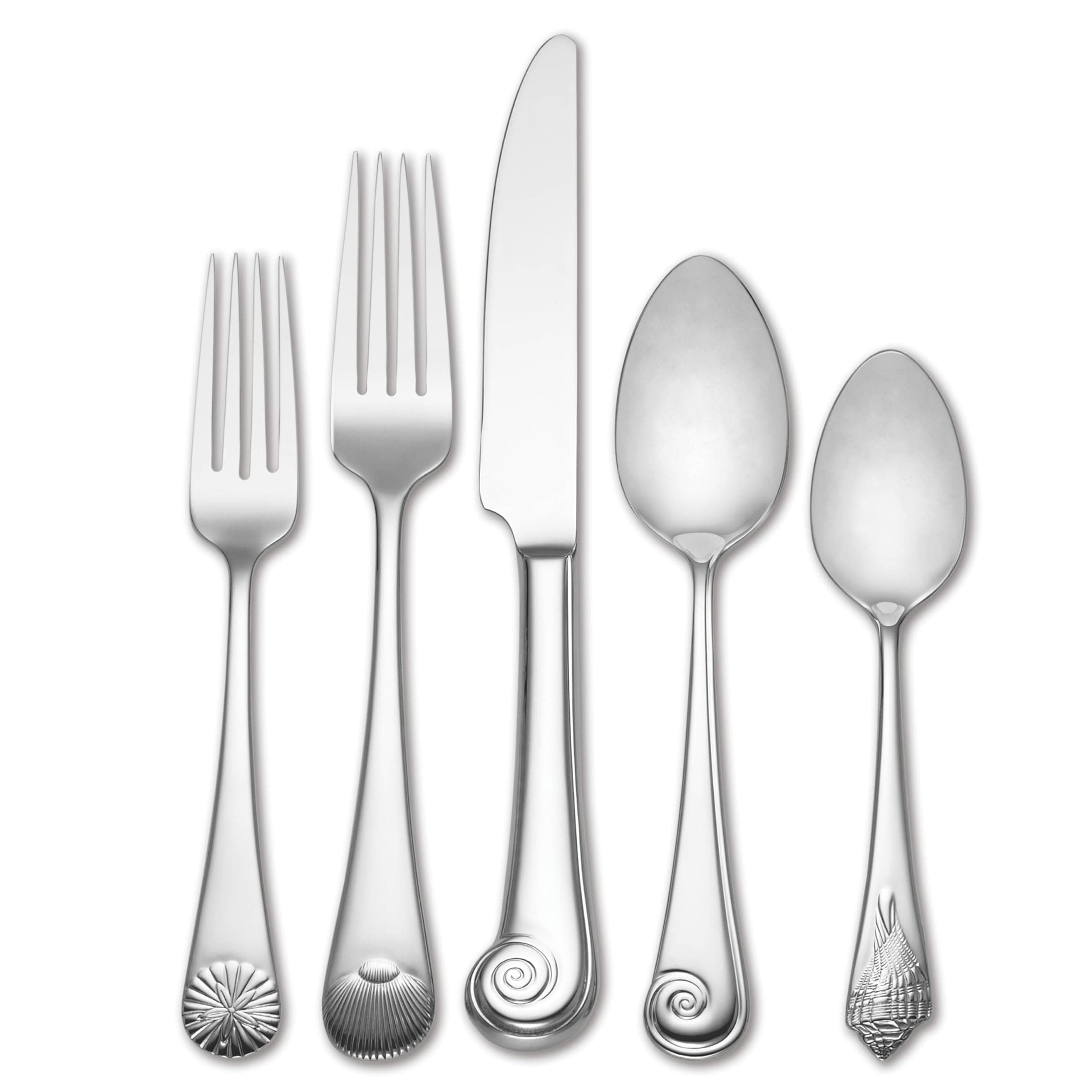 Seashell 5Pc Flatware Place Setting, 5 Piece, Silver