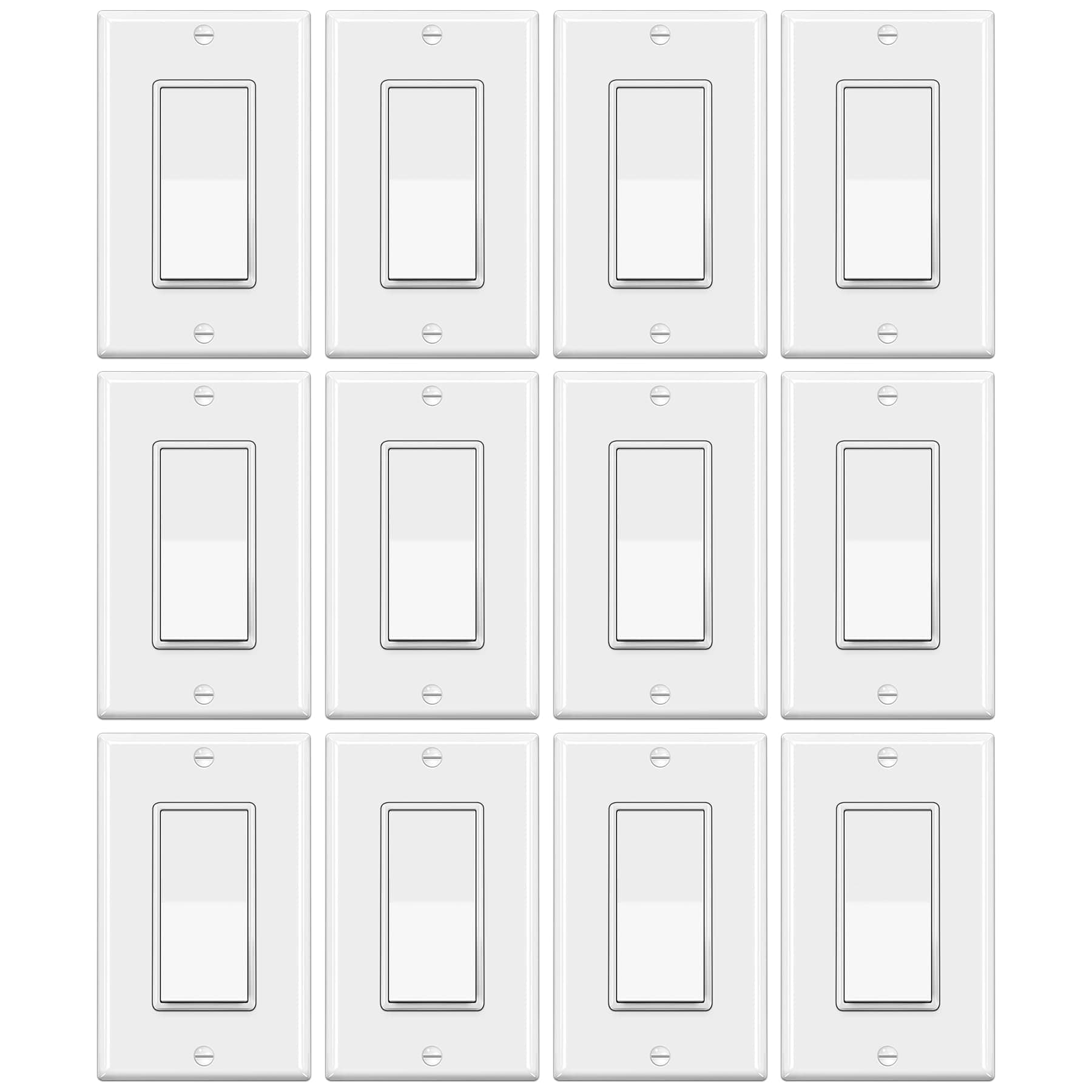 ELECTECK 12 Pack Single Pole Rocker Light Switch, 15A 120/277V, Wallplate Included, UL Certified