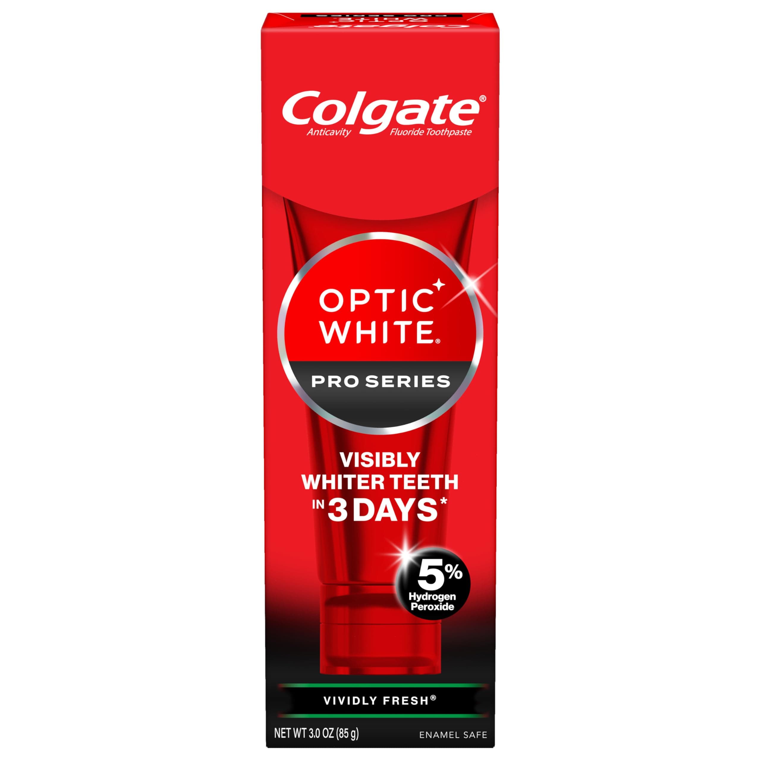 Colgate Optic White Pro Series Vividly Fresh Hydrogen Peroxide Toothpaste, Teeth Whitening Toothpaste, Effectively Removes Tea, Coffee, and Wine Stains, Enamel-Safe for Daily Use, 3.0 oz