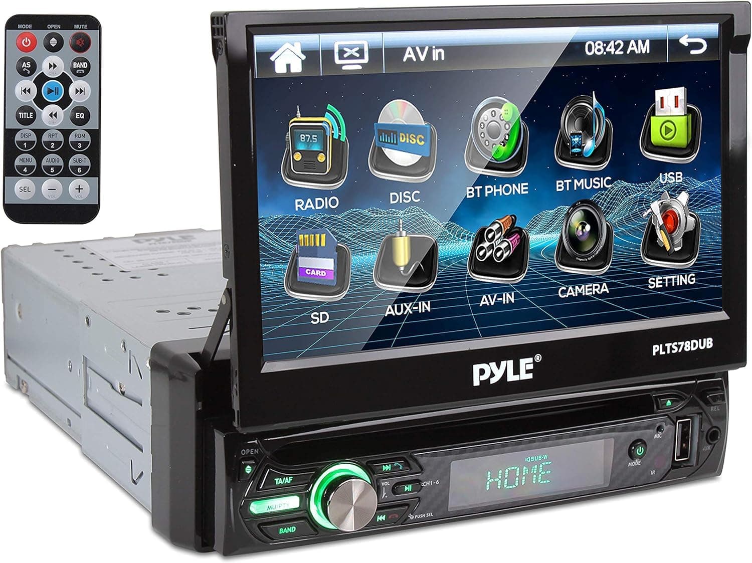 Pyle Single DIN Car Stereo Receiver - 7" Touchscreen Display, CD/DVD Player, Bluetooth Audio & Hands-Free Calling, In-Dash Multimedia System, AM/FM Radio, and 320W Power (PLTS78DUB)