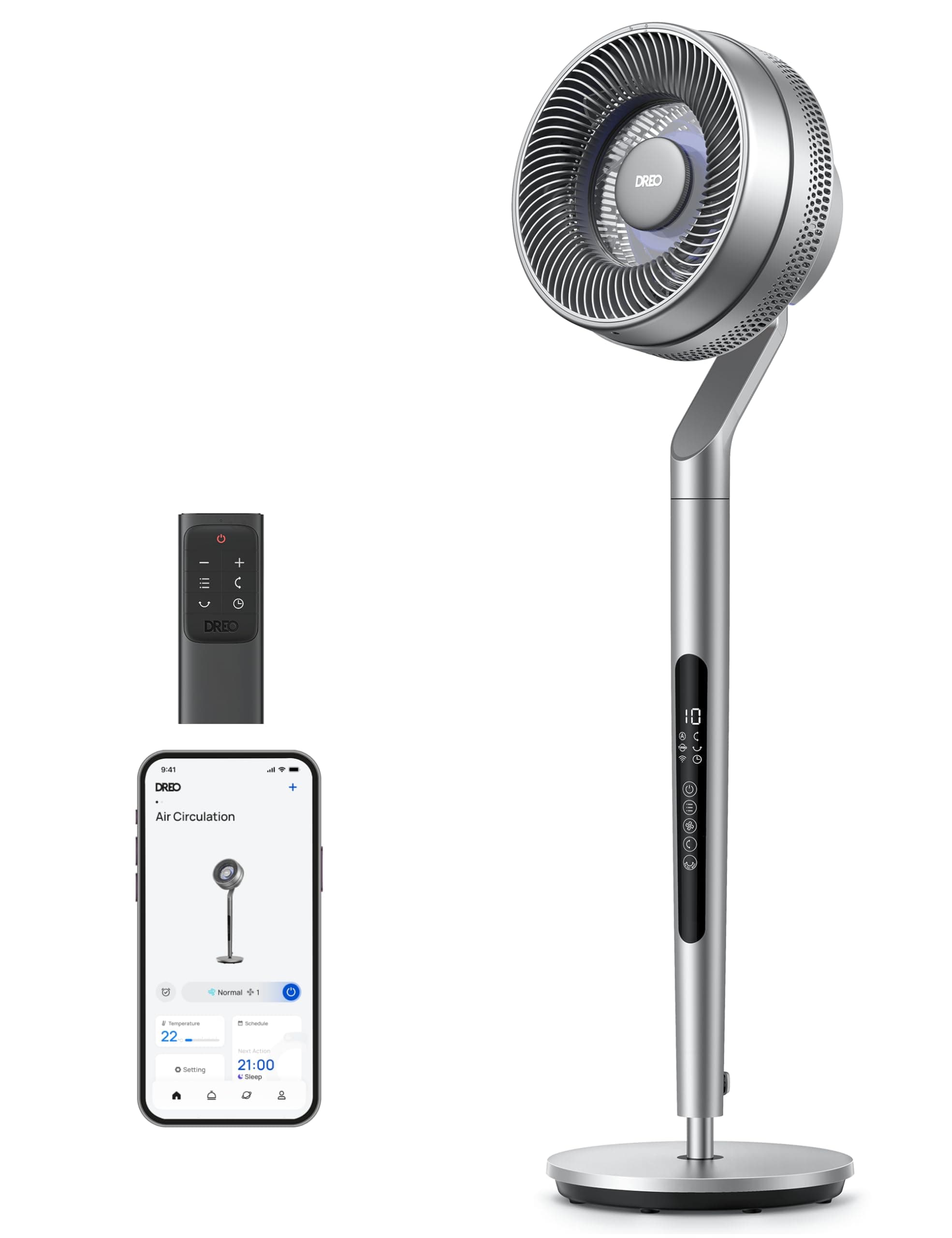 Pedestal Fan with Smart Control, 40-44" Adjustable Height, DC Quiet Fans for Bedroom, 120°+85° Omni-Directional Oscillating Fan, 100ft Airflow, 10 Speeds, 6 Modes, 12H Timer, 23db, Wi-Fi/Voice