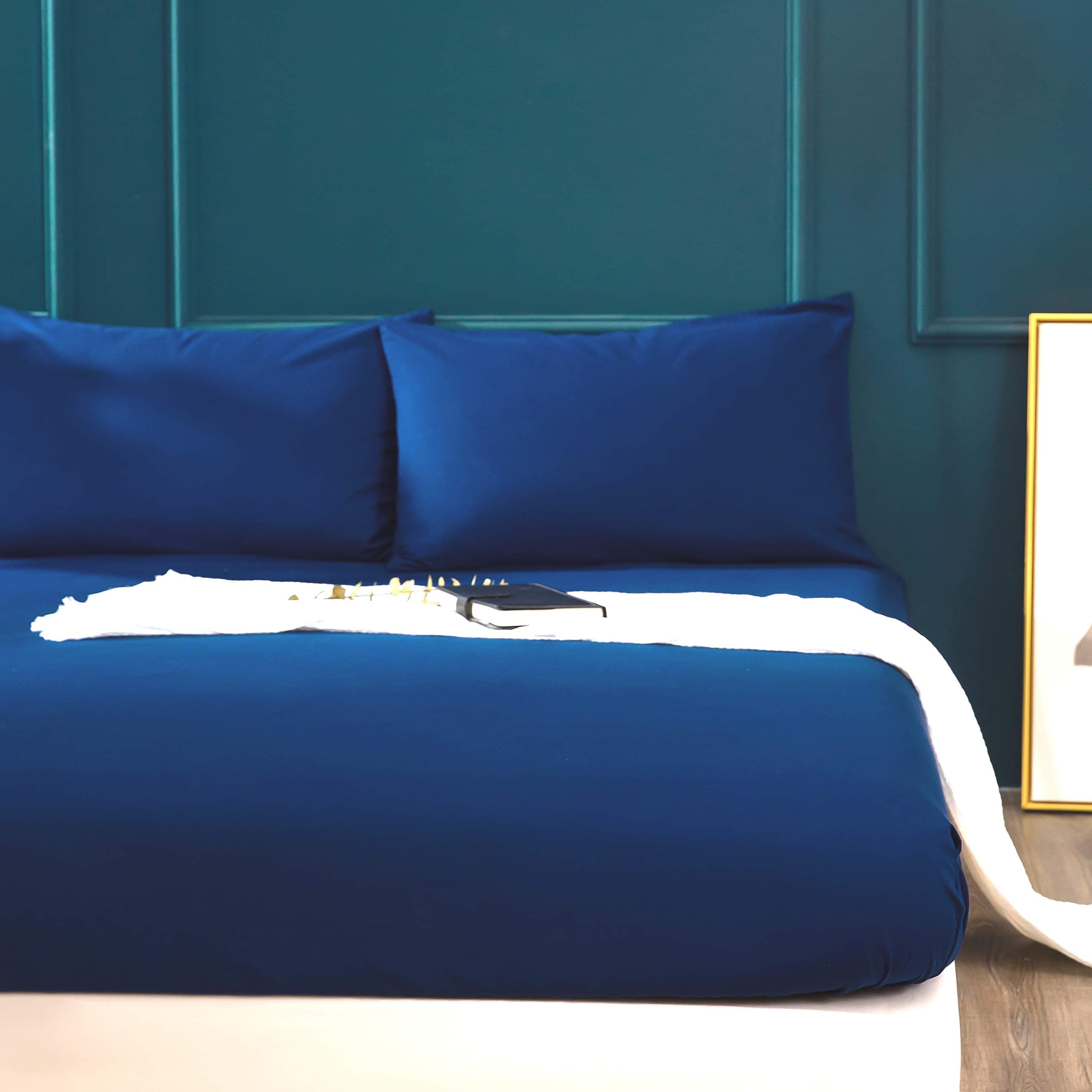 AYSWExtra Deep Fitted Sheet 16"(40 cm) King Size Bedding Brushed Microfiber Breathable (Navy Blue)