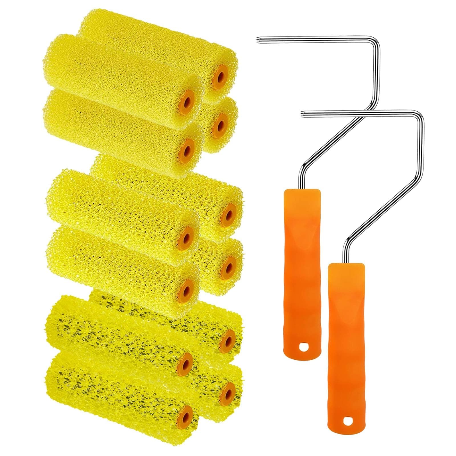 12 Pcs Textured Paint Roller Covers with 2 Frames Set, 4 inch 3 Textures Foam Drywall Texture Paint Rollers, House Paint Roller Covers for Art Painting Walls Ceilings