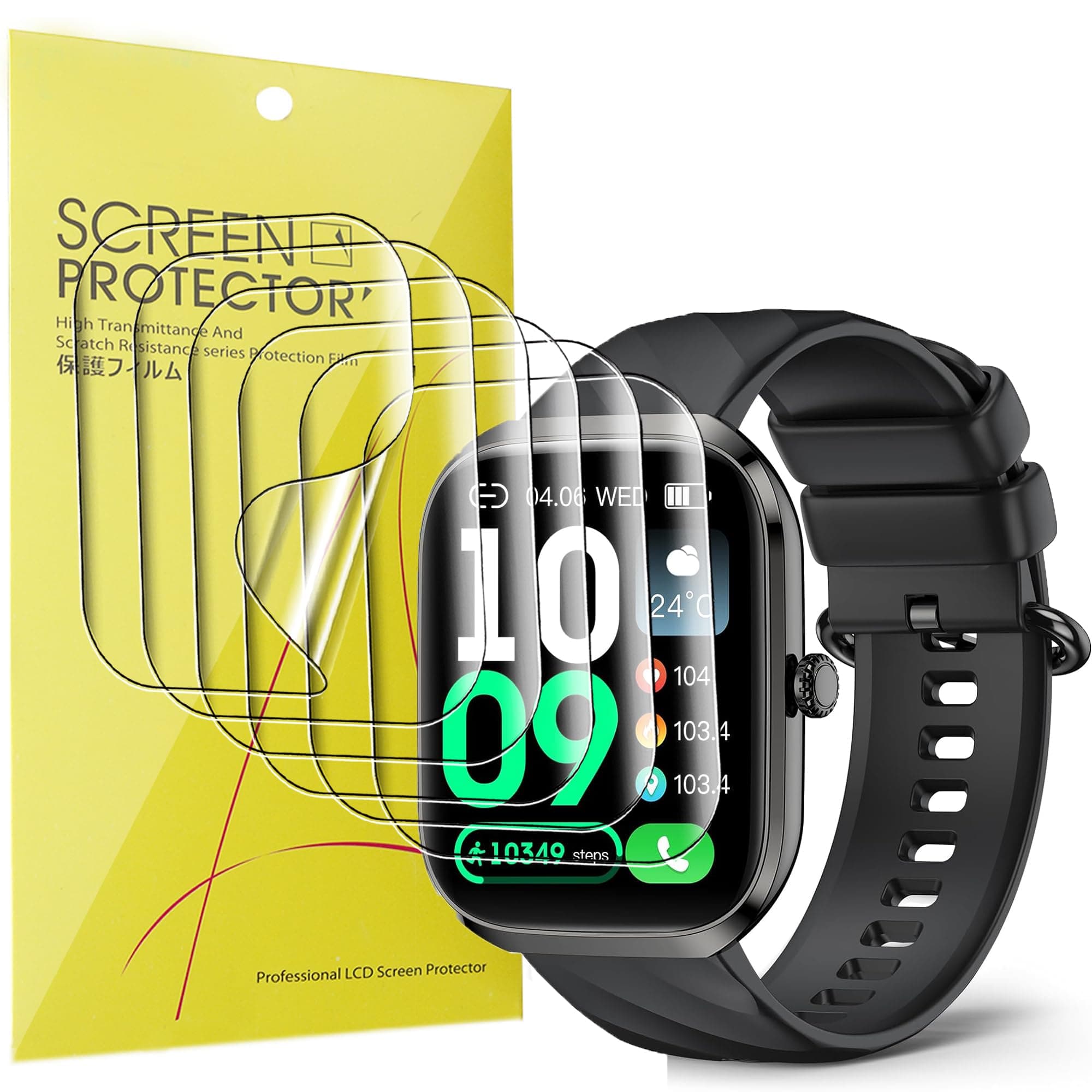 Lamshaw Compatible for EGQINR Smart Watch Screen Protector, [6 Pack] Full Coverage TPU Clear Film Compatible for EGQINR P103 2.06" HD AMOLED Screen Smartwatch (6 Pack)