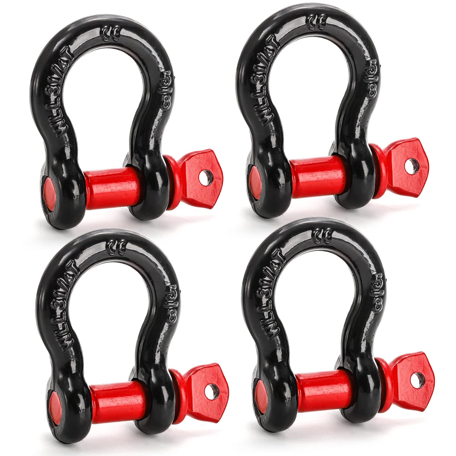 4 Pack 5/8" D Ring Shackle 3.25 Ton (7165 Lbs) Capacity with 3/4" Pin Heavy Duty Shackles for Tow Strap, Winch, Off-Road Truck Vehicle Recovery