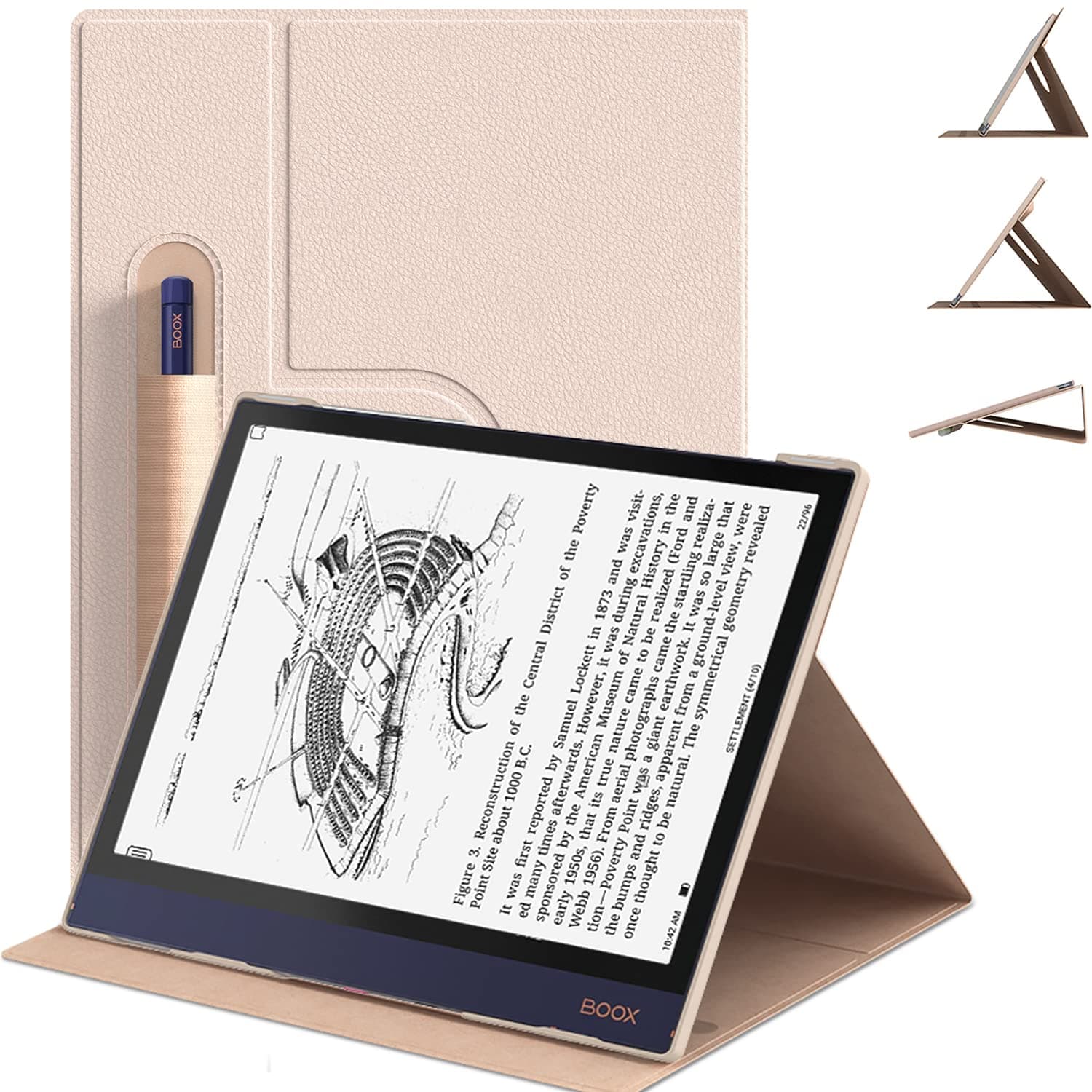 E NET-CASE Book Folio Case for Boox Note Air 2/Air 2 Plus Tablet 10.3" - Lightweight Smart Case with Pencil Holder (Rose Gold)