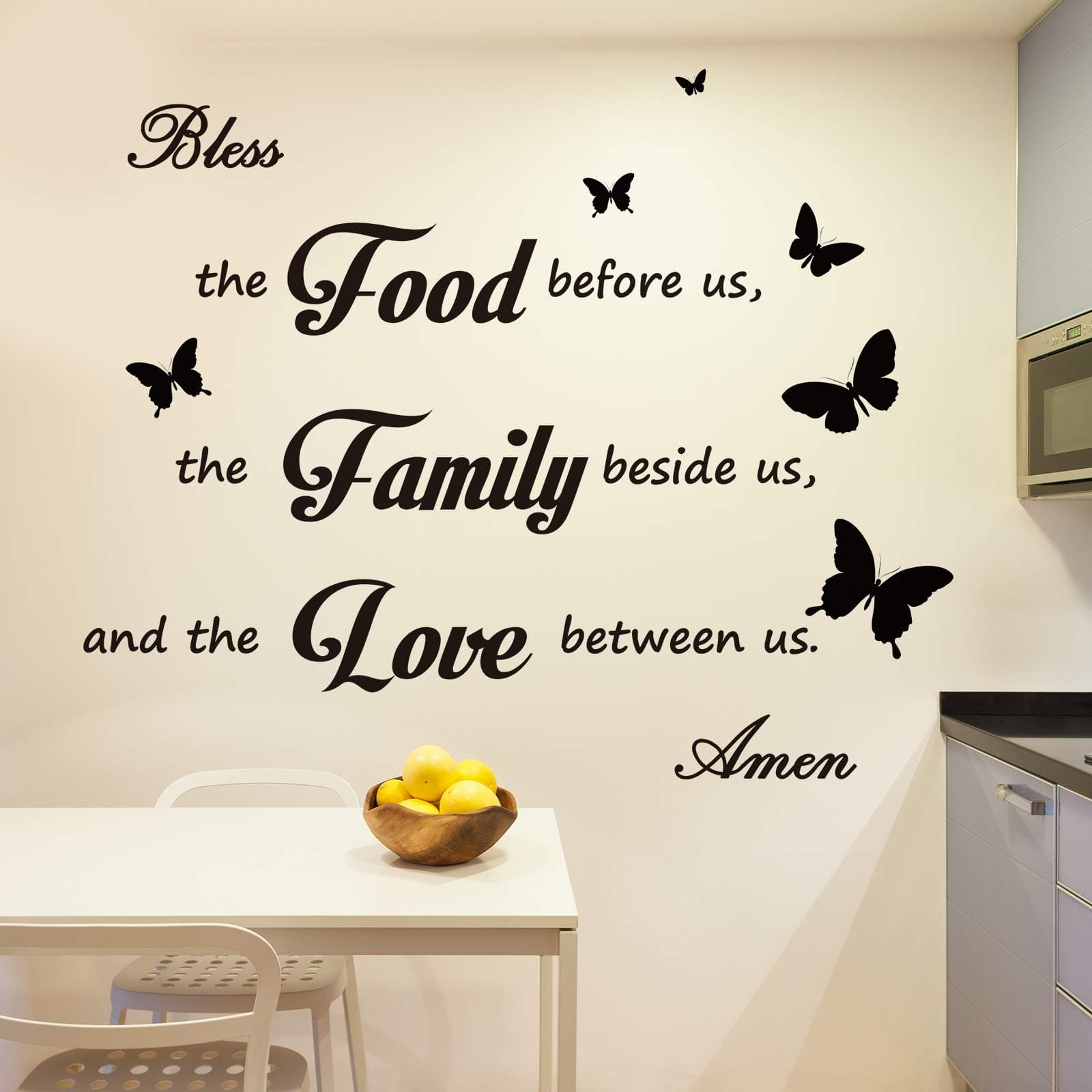 Kitchen Wall Stickers Dining Room Decor Dinner Prayer Sign Bless The Food Before US Sign Family Stickers for Home Wall Decorations(2)