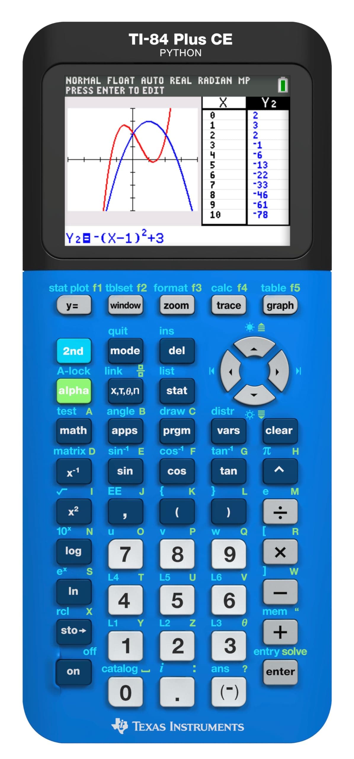 TI-84 Plus CE Color Graphing Calculator, Bionic Blue Small