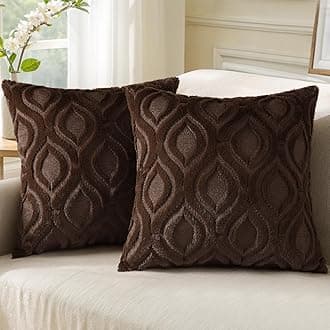 decorUhomeDecorative Throw Pillow Covers 18x18, Soft Plush Faux Wool Couch Pillow Covers for Home, Set of 2,Brown