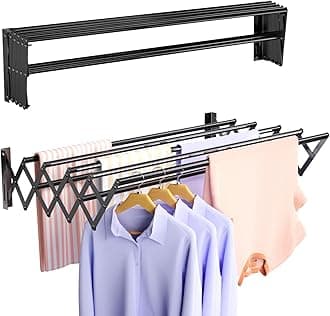 Wall Mounted Clothes Drying Rack, Foldable Wall Mount Laundry Drying Rack Folding Indoor, Drying Rack Clothing Collapsible, Retractable Towel Rack, Space Saver with 7 Drying Rods, Black