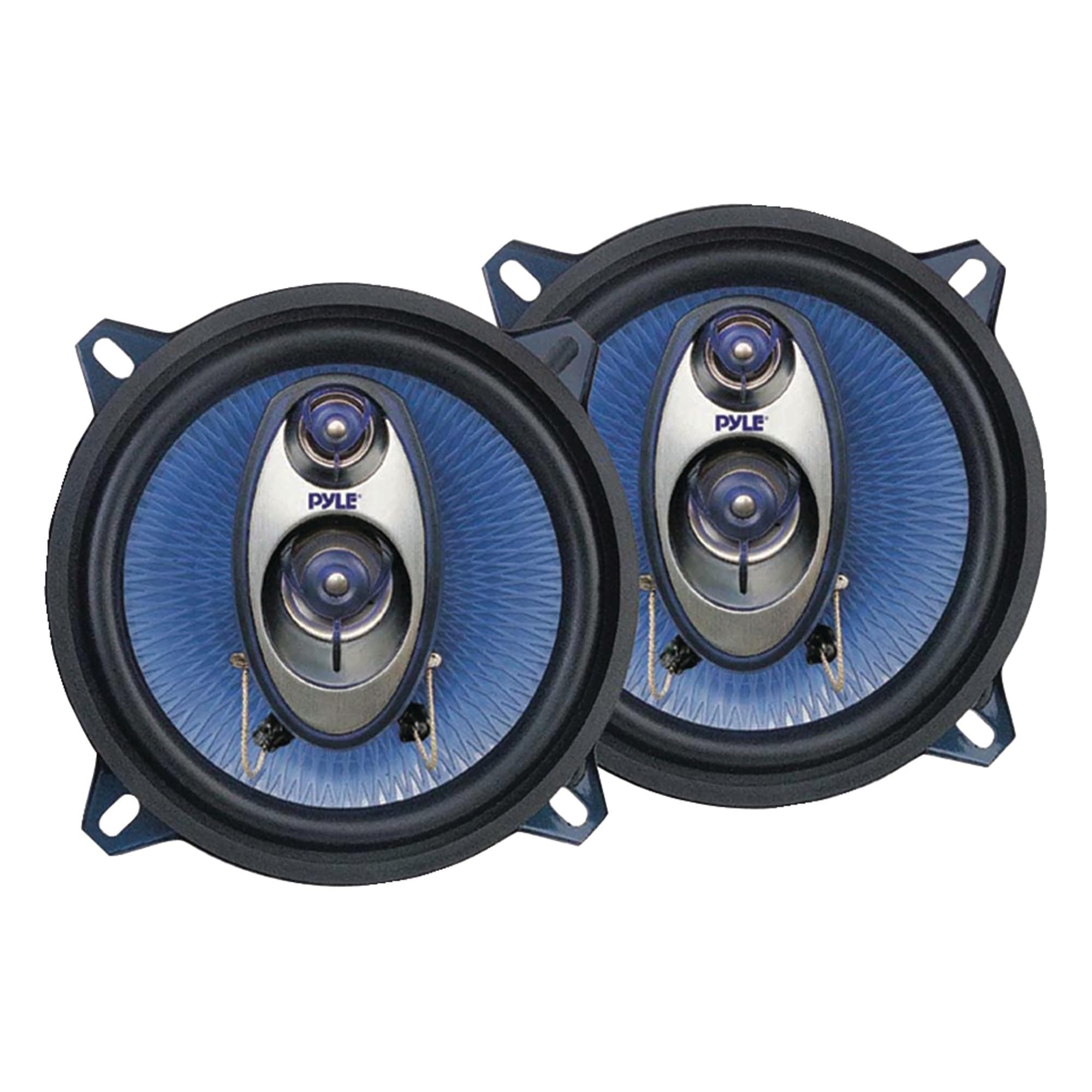 5.25” Car Sound Speaker (Pair) - Upgraded Blue Poly Injection Cone 3-Way 200 Watt Peak w/Non-fatiguing Butyl Rubber Surround 100-20Khz Frequency Response 4 Ohm & 1" ASV Voice Coil