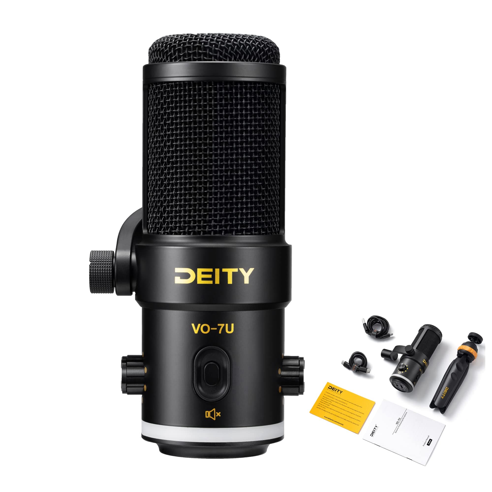 Deity VO-7U Microphone All Metal Dynamic Microphone Condenser Microphone for Podcasting, Recording, Live Streaming, Gaming Built-in 3.5mm Monitor Interface (with Desktop Tripod)
