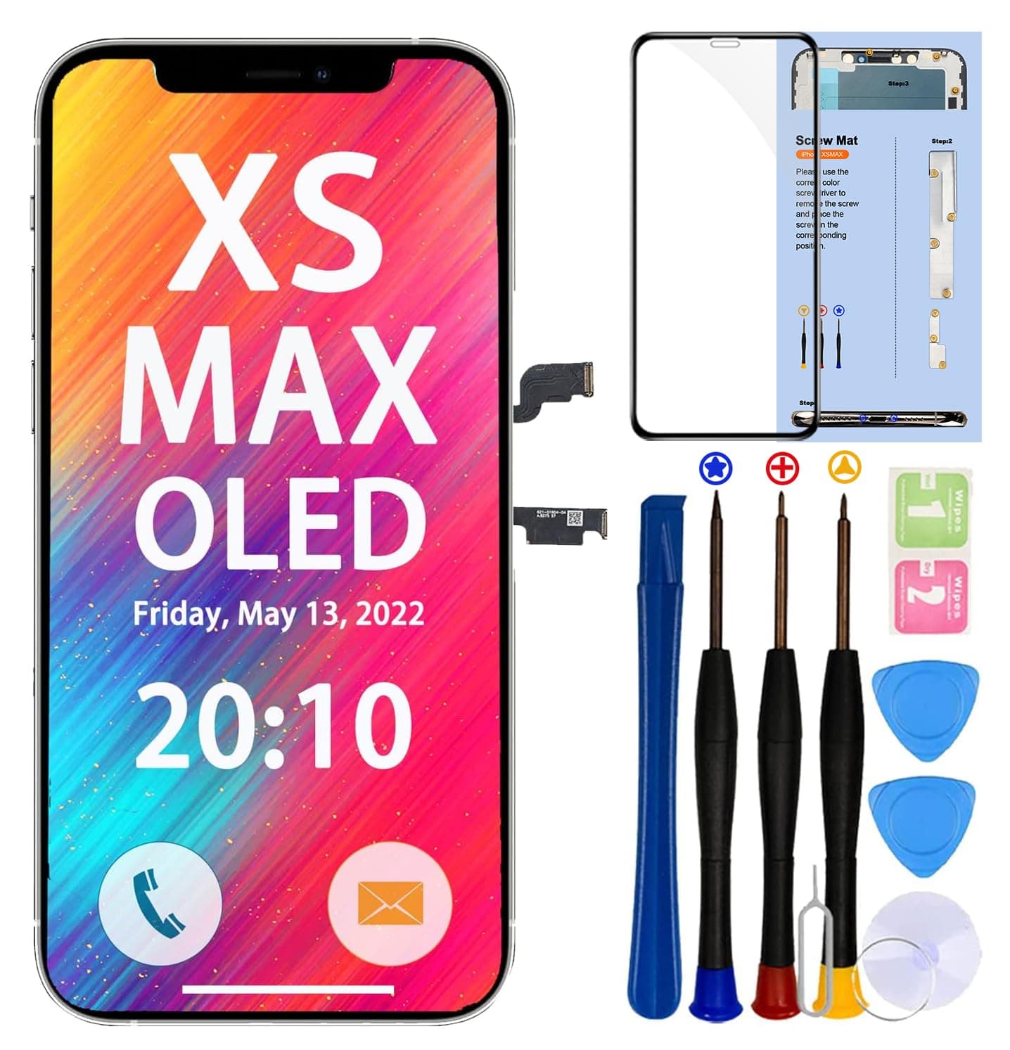 for iPhone Xs MAX OLED Screen Replacement,6.5 inch 3D Touch Screen Display NOT LCD Digitizer with Repair Tools Kit Tempered Glass Waterproof Adhesive for A1921,A210,A2102,A2103,A2104