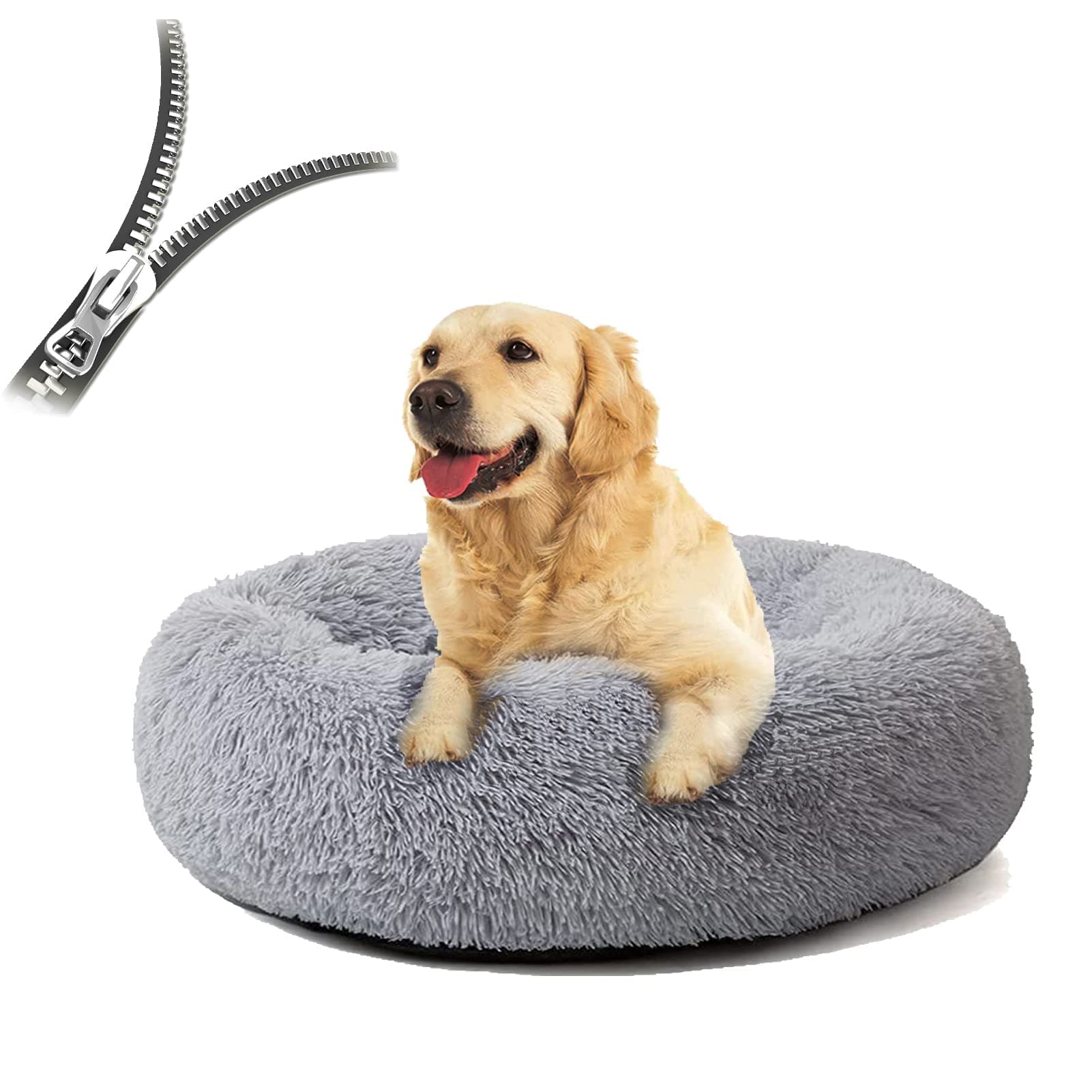 Dog Bed, Cat Bed, Round Fluffy Cat Bed, Removable Washable Dog Cushion, Soft Plush Doughnut Pet Bed for Cats, Dogs (100 cm, Light Grey)