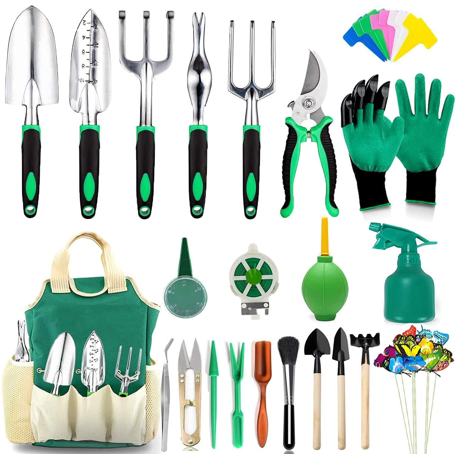 83 Pcs Garden Tools Set Succulent Tools Set, Heavy Duty Aluminum Manual Garden Kit Outdoor Gardening Gifts Tools for Men Women (Green)