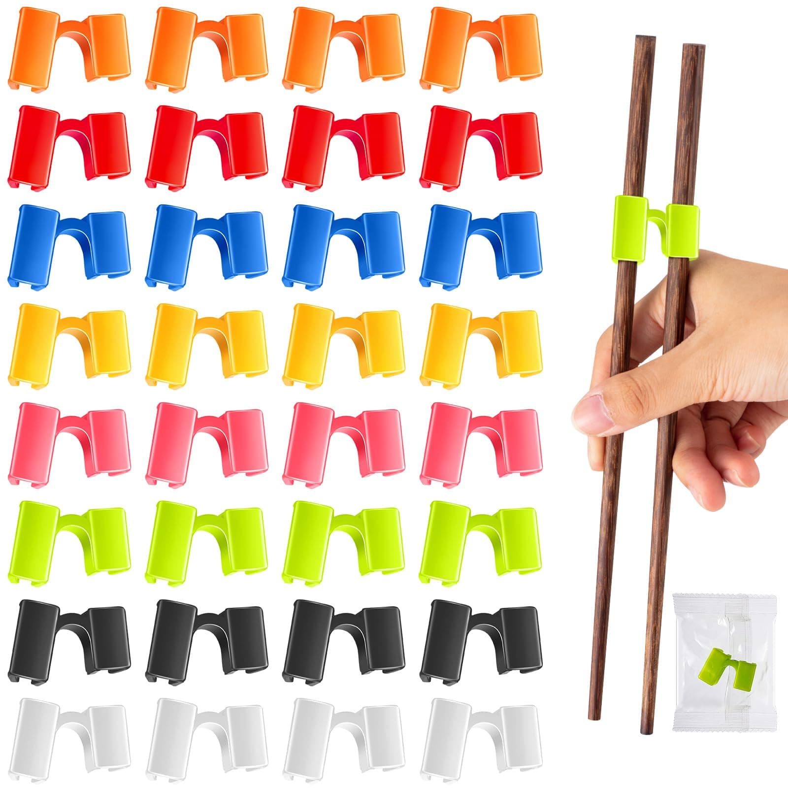 Suttmin 200 Pcs Reusable Chopsticks Helper Multicolor Plastic Practice Chopstick Trainer Hinges Connector Chinese Chop Stick Helper for Adult Learner Beginner