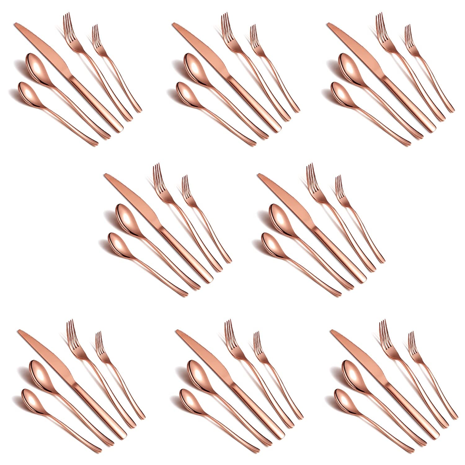 40-Piece Copper Silverware Set, Rose Gold Flatware Set for 8, Stainless Steel Tableware Cutlery Set, Utensil Sets for Kitchen, Forks and Spoons Silverware (Shiny Rose Gold)