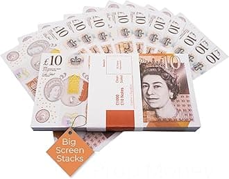 Big Screen Stacks | PROP MONEY | UK COMPANY | REALISTIC UK POUNDS GBP BRITISH ENGLISH BANK 100 10 POUND NOTES - Spare Bank Note Strap. For Movies Films Advertising Social Media Play Fake Party