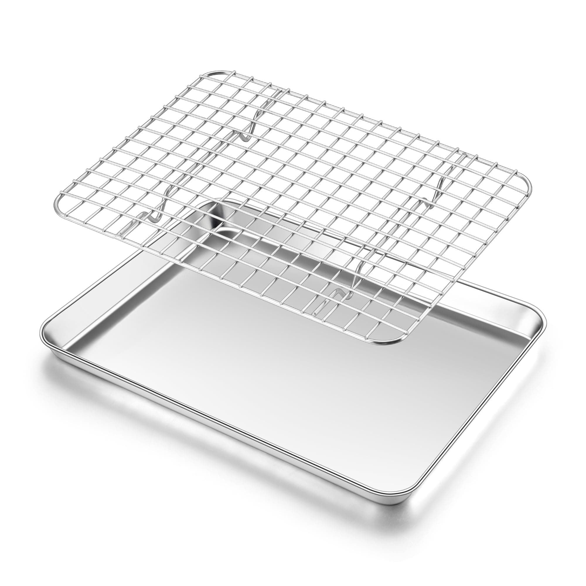 Homikit Cookie Sheet with Rack (1 Pan+1 Rack), 10 x 8 Inch Stainless Steel Small Baking Sheet with Wire Rack Set for Baking Roasting Cooling, Toaster Oven Pan Bacon Tray, Non-Toxic & Dishwasher Safe