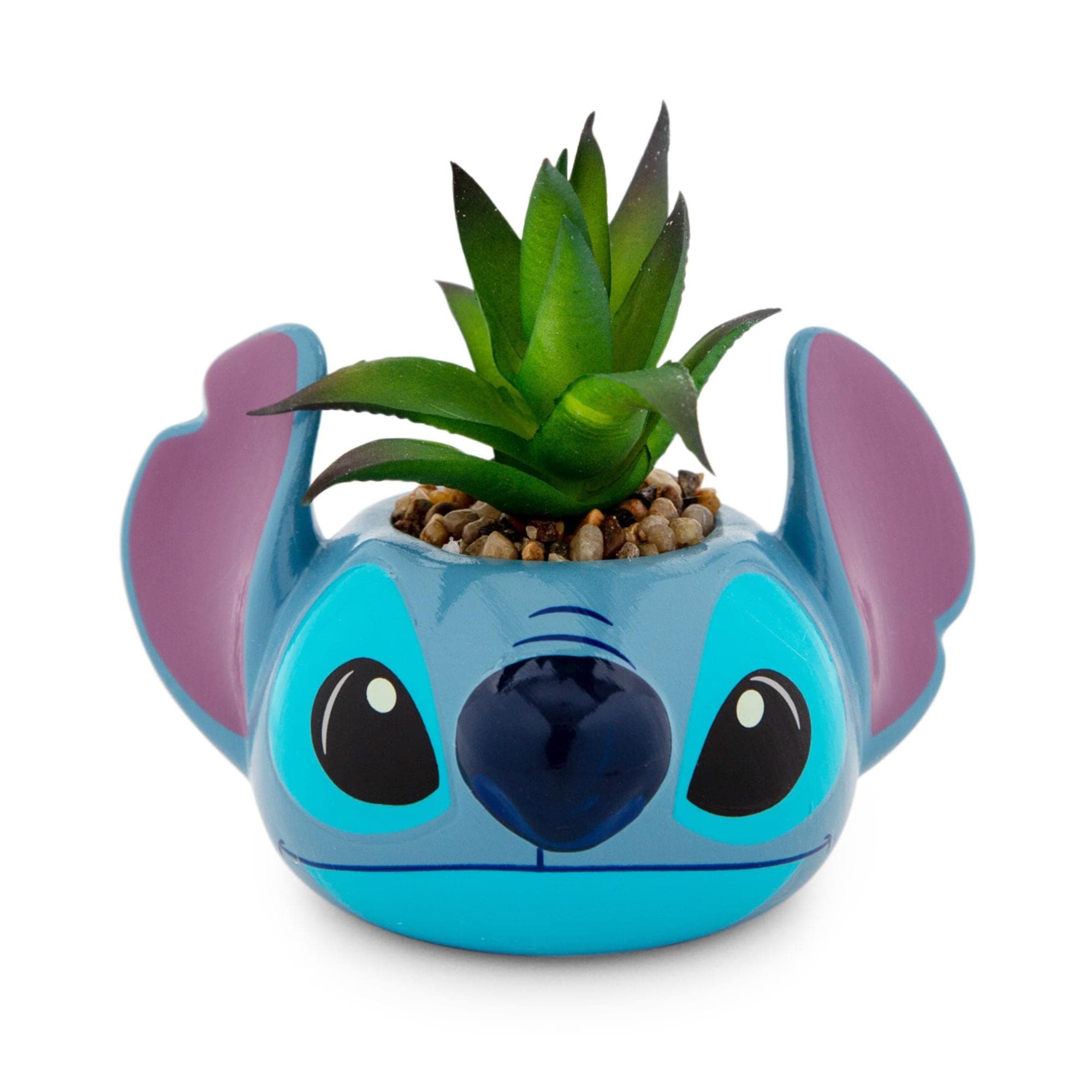 Disney Lilo & Stitch 3-Inch Ceramic Mini Planter with Artificial Succulent | Small Flower Pot, Faux Indoor Plants for Desk Shelf, Home Decor Trinket Tray and Collectibles (Blue, One Size)