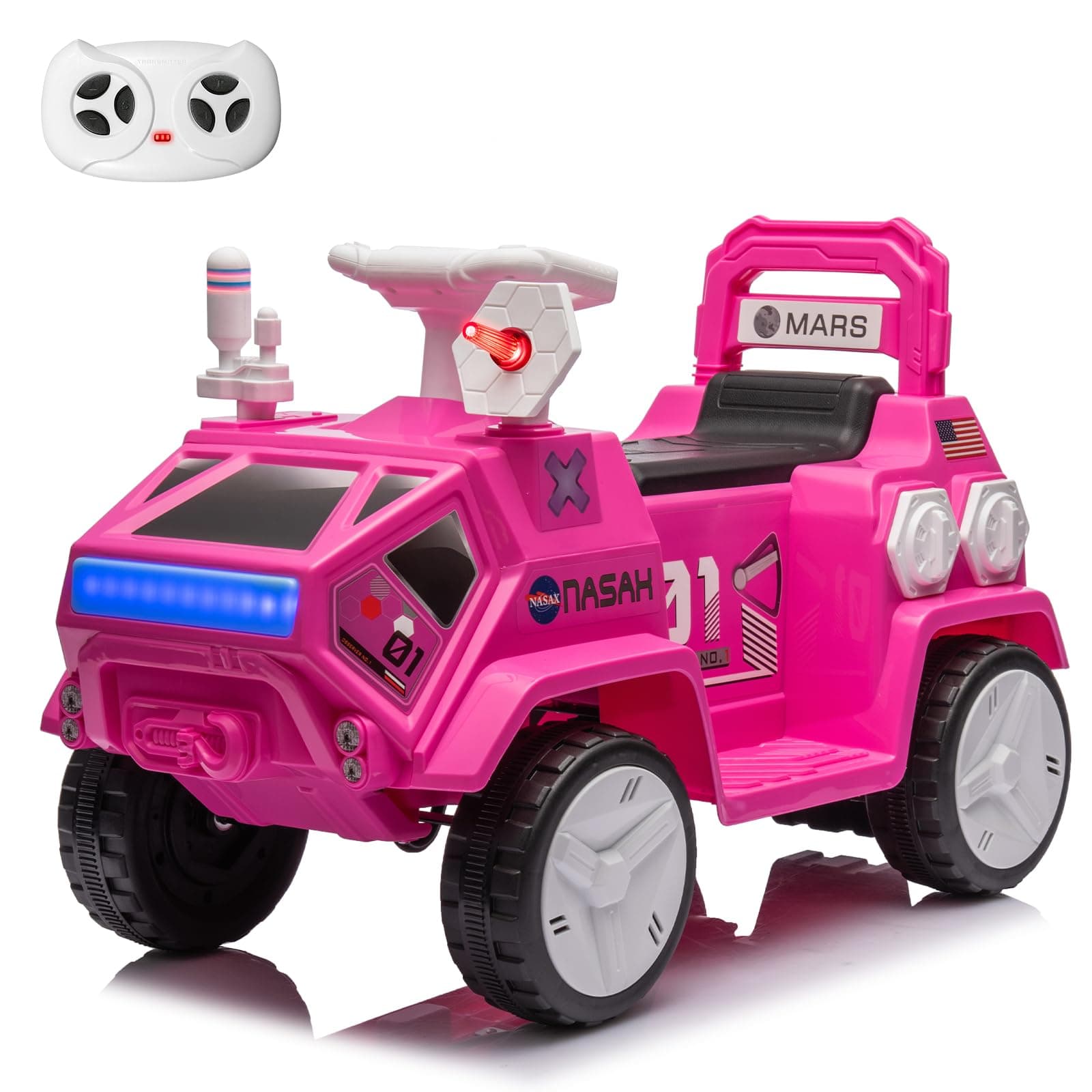 12V Kids Ride On Car, Remote Control, Bluetooth, 2.8mph Max Speed, Electric 4-Wheeler Quad ATV for Toddlers, Radar Rocket Sound & Flash Lights, Forward & Backward, USB AUX-Pink