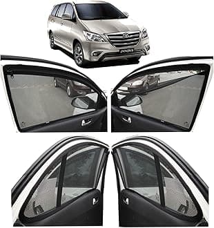Autofact Magnetic Car Sunshades Compatible with Toyota Innova Old (2004 to 2015) (Set of 4) – Easy Installation, UV Protection, Keeps Car Cool (Front 2 with Zippers, Rear 2 Without Zippers)