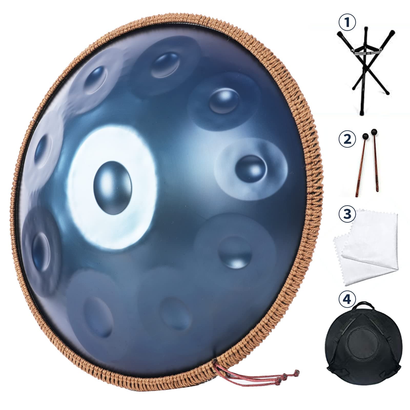 Handpan Drums Sets AETOO D Minor 22 inches 10 notes Steel Hand Drum with Soft Hand Pan Bag, 2 handpan mallet,Handpan Stand (Blue)