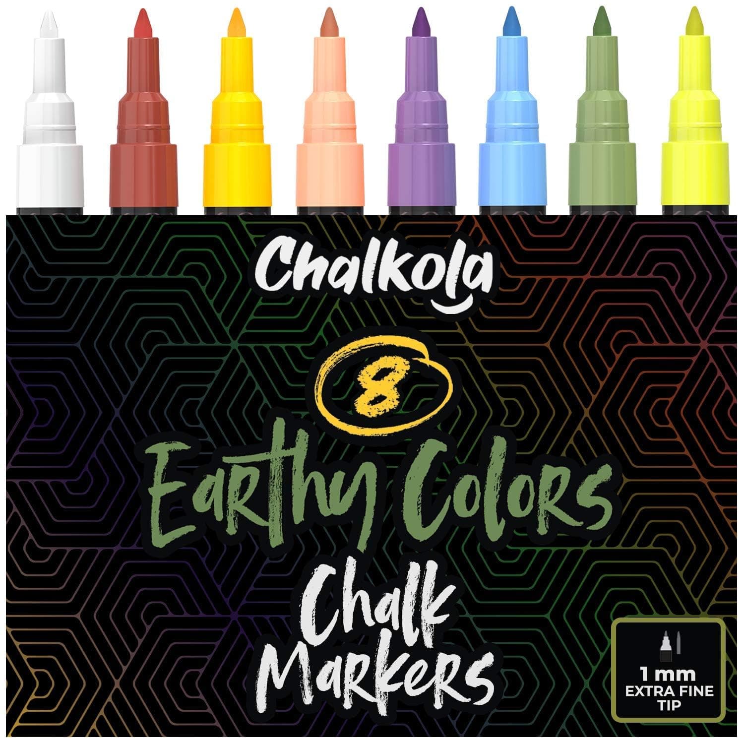 Chalkola Liquid Chalk Markers (8 Pack, 1mm Extra Fine Tip) for Chalkboard Signs, Blackboard, Window, Calendar, Bistro, Glass, Car | Washable Pastel Liquid Chalk Pens - Erasable Ink Chalkboard Markers