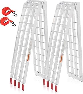TUFFIOM 7.5ft Aluminum Truck Ramps 1500lbs Capacity,2pcs Folding Loading ATV Ramps for Pickup Trucks Bed, Trailer Ramp with Load Straps for UTV/Motorcycle/Lawn Mower/Dirt Bike，Lightweight & Portable