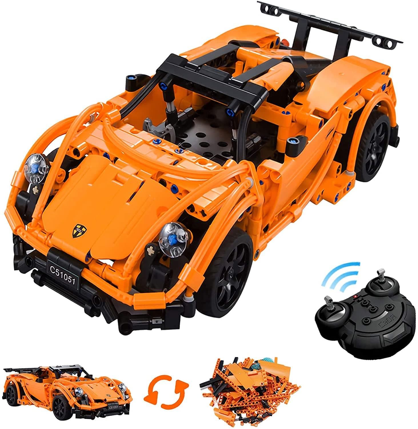 421 Pcs STEM Remote Control Block car, DIY Construction RC racing Car Kits 2.4GHz, elastic Rubber Tire, Openable door, Bonnets Exquisite Details 5+ Years old