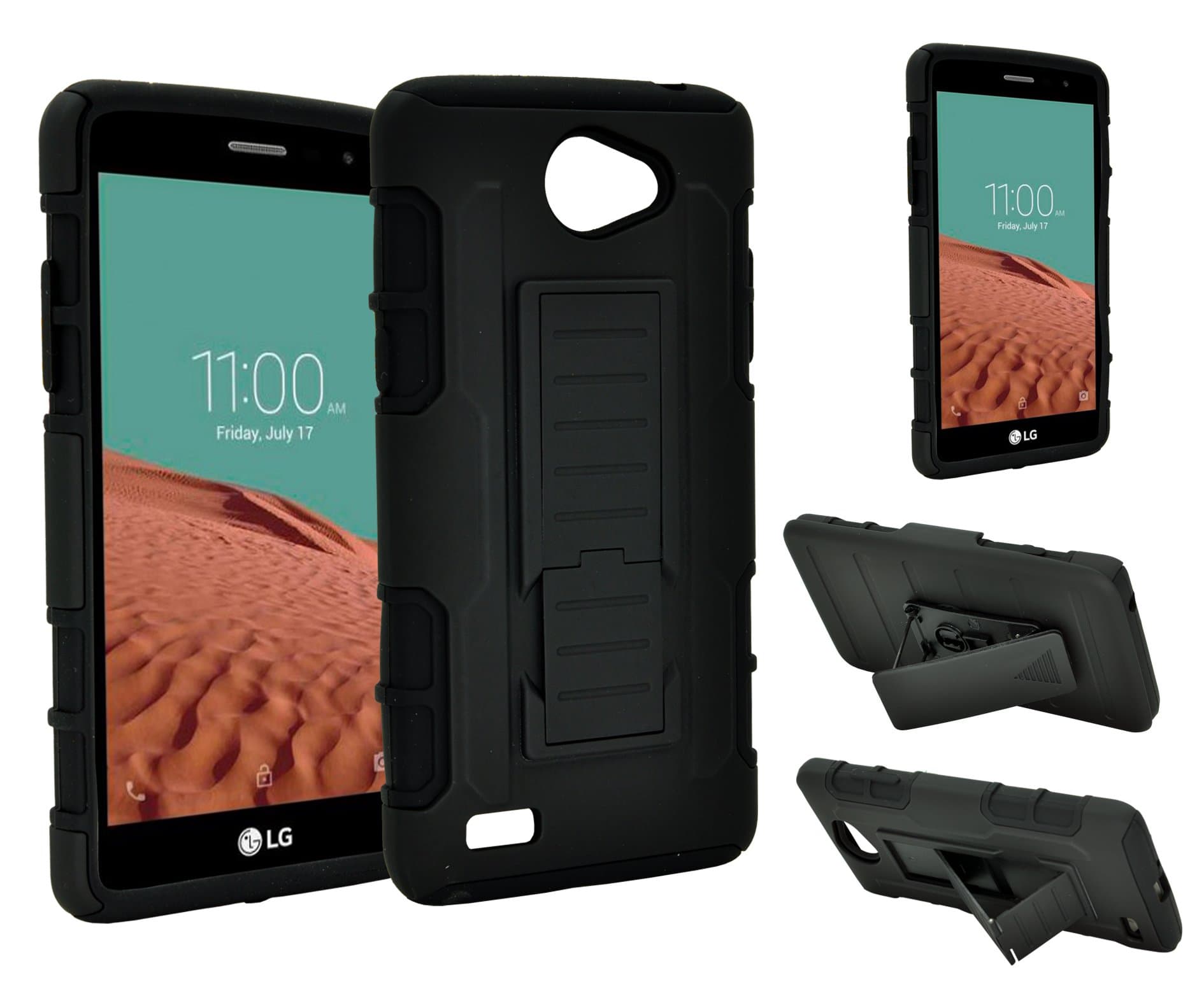 LG L Bello D331, D337 Case, Customerfirst Rugged Impact Armor Hybrid Kickstand Cover with Belt Clip Holster Case For LG L Bello L Prime D337 D331 - Includes Key Chain (Advanced Holster Black)
