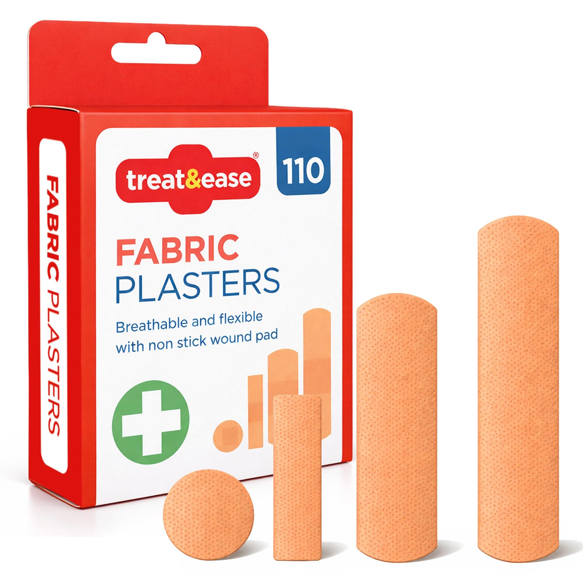 110pcs Fabric Plasters & Dressing Supplies – Assorted Sizes for Cuts, Grazes & Minor Wounds, Breathable, Strong Adhesive, Flexible for Joints, Absorbent Pads, Ideal for First Aid Kits & Daily Use