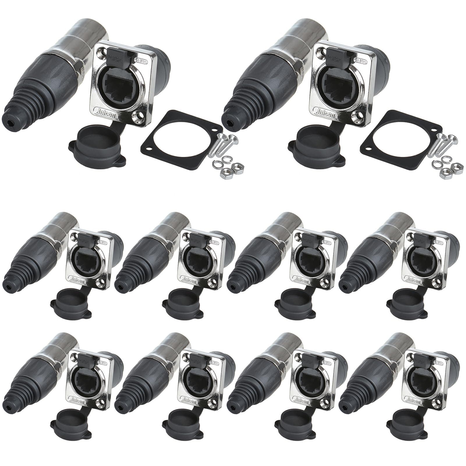 Panel Mounting RJ45 IP65 Waterproof PCB Signal Panel Cat5/5e/6 8P8C Connector Ethernet LAN Cable Connector (10PCS RJ45 Connector+10PCS Round)