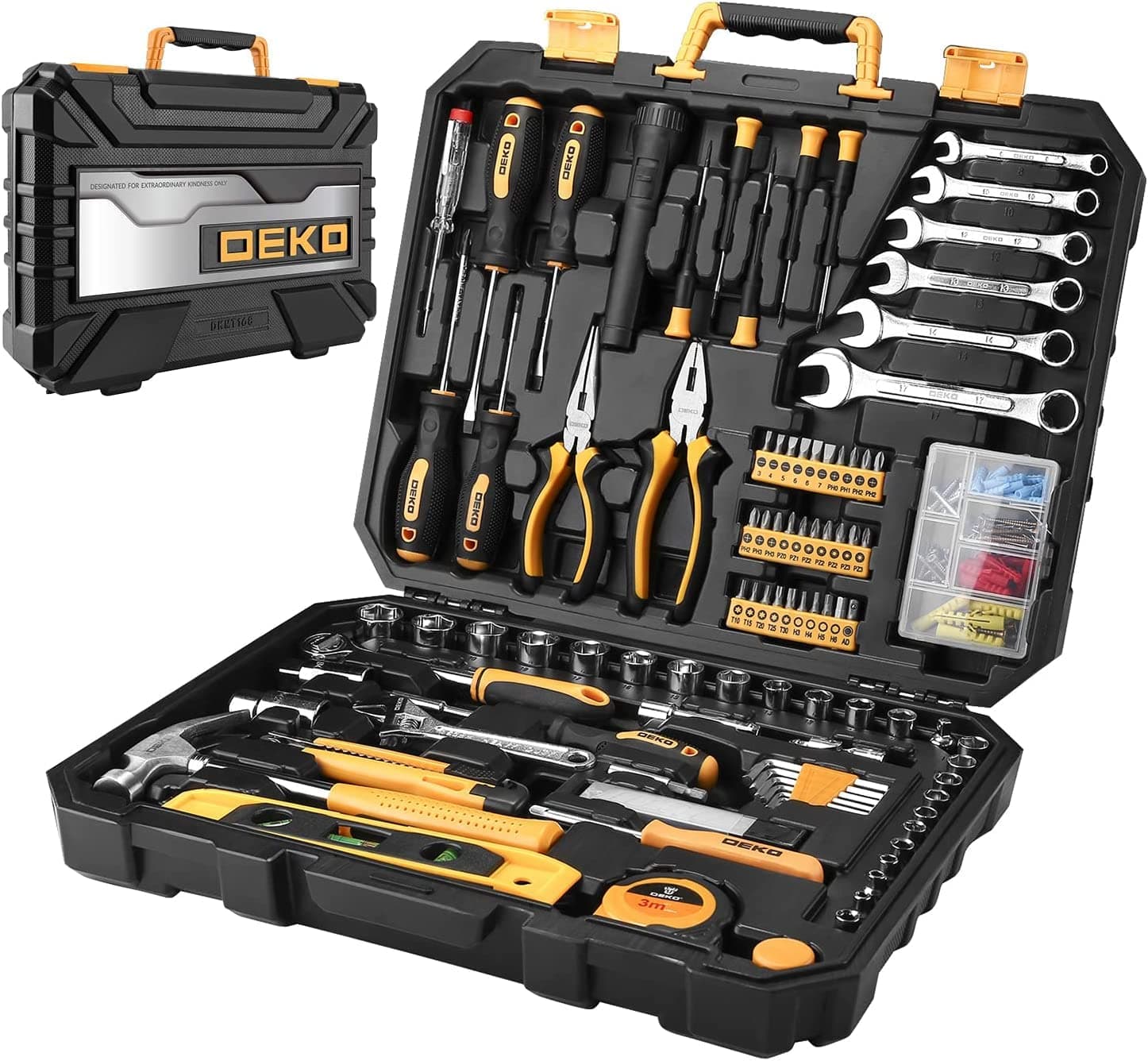 - 208 Piece Tool Set,General Household Hand Tool Kit, Auto Repair Tool Box with Plastic Toolbox Storage Case
