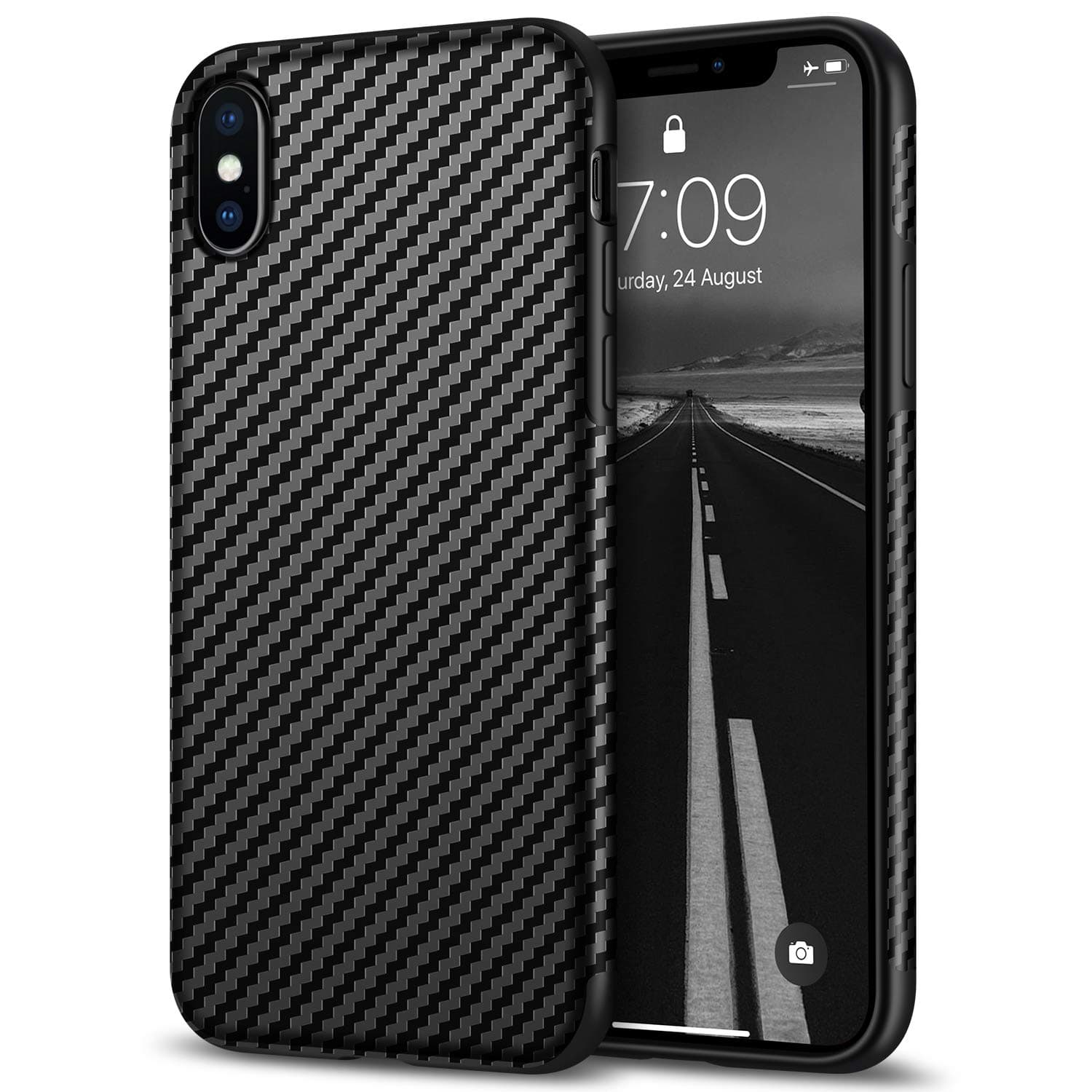 Tasikar Tasikar Compatible with iPhone X Case/iPhone Xs Case Good Grip Slim Carbon Fiber Leather Case for iPhone Xs (2018) / iPhone X (2017) - Black