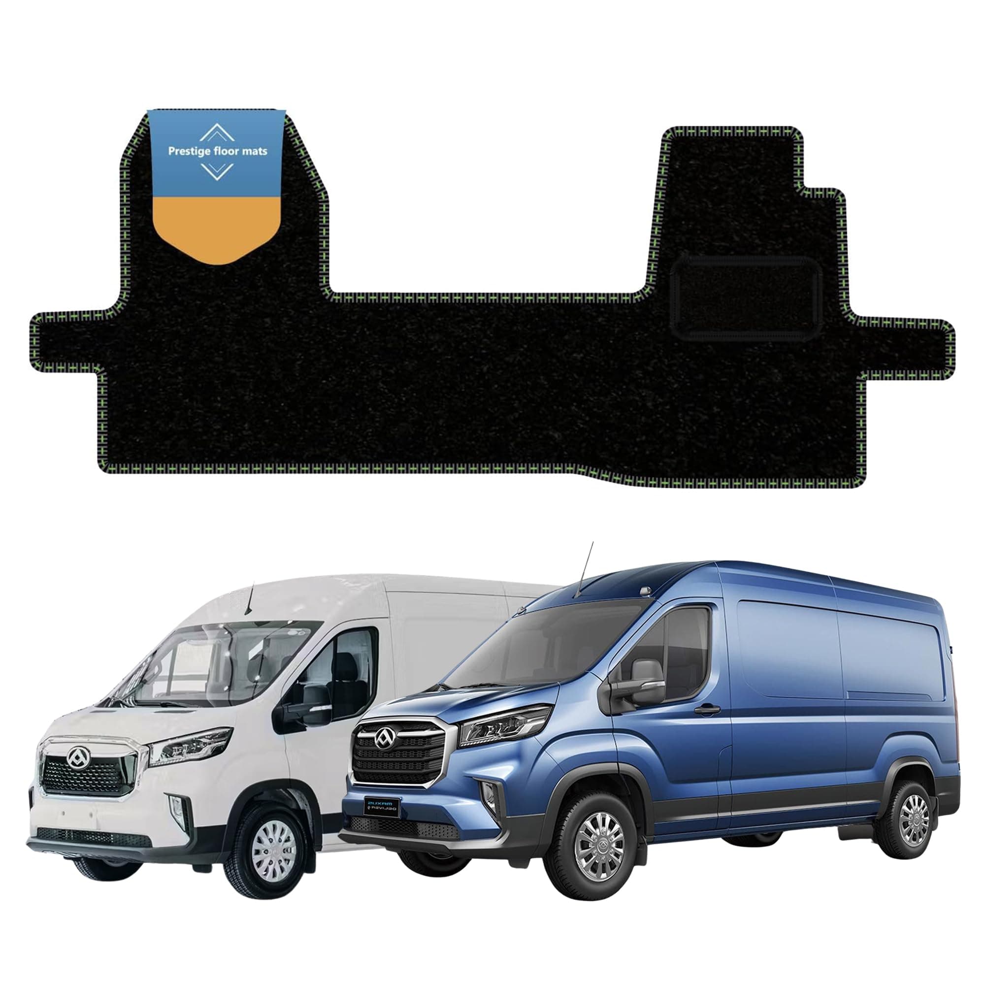 Prestige Mats, Fully Tailored Van Floor Mat Fits MAXUS DELIVER 9 & E-DELIVER 9 2021- Carpet Green Stitch, Anti Slip Mat-Non Slip Car Floor Mat with Black Edging