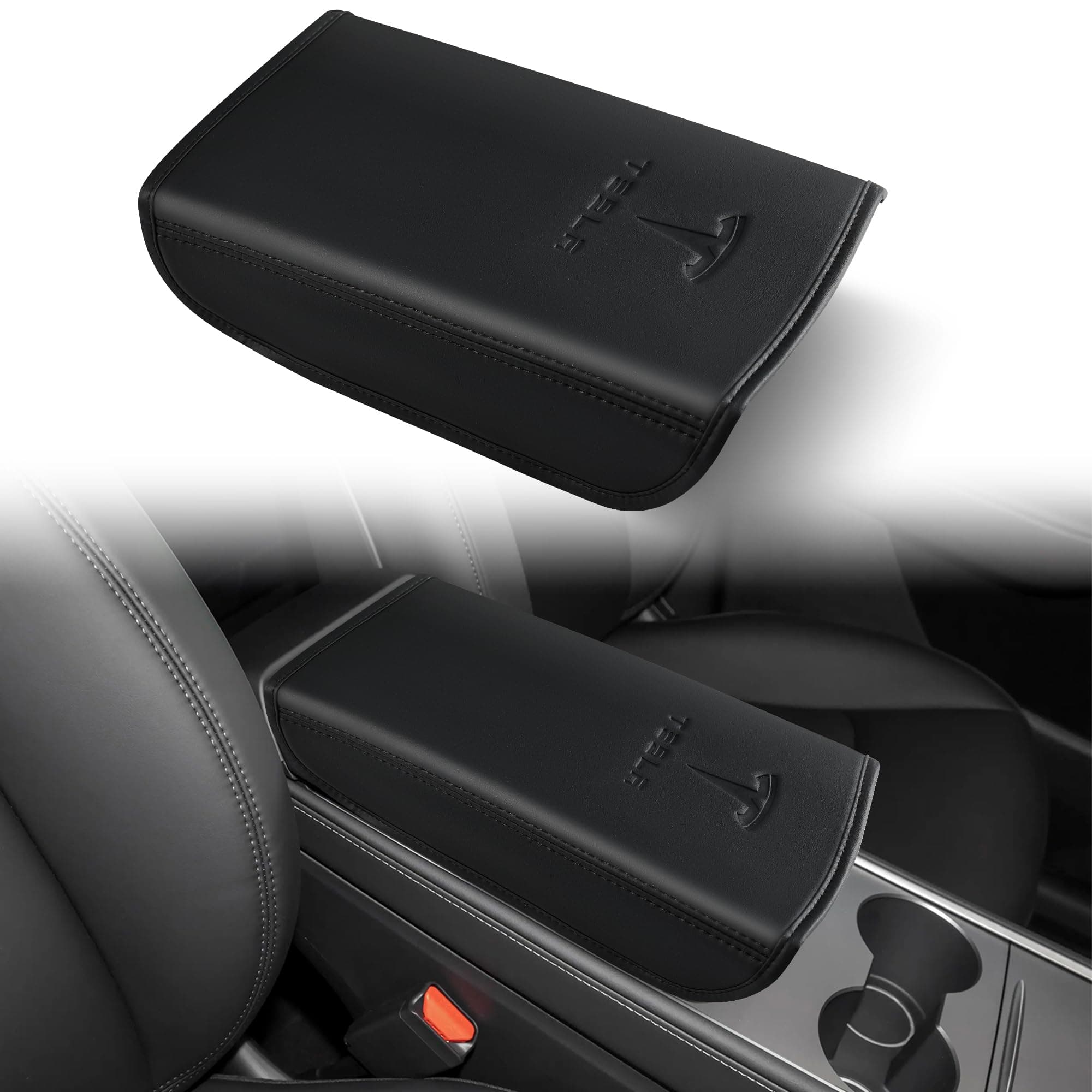 Tinlucys Armrest Cover Designed for Tesla Model 3/Y 2017-2023 2024,Leather Center Console Cover for Tesla Model 3/Y Interior Accessories Black