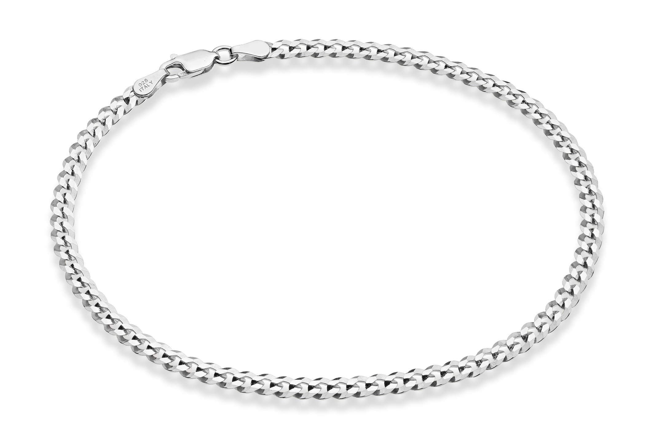 Solid 925 Sterling Silver Italian 3.5mm Diamond Cut Cuban Link Curb Chain Anklet for Women, Made in Italy