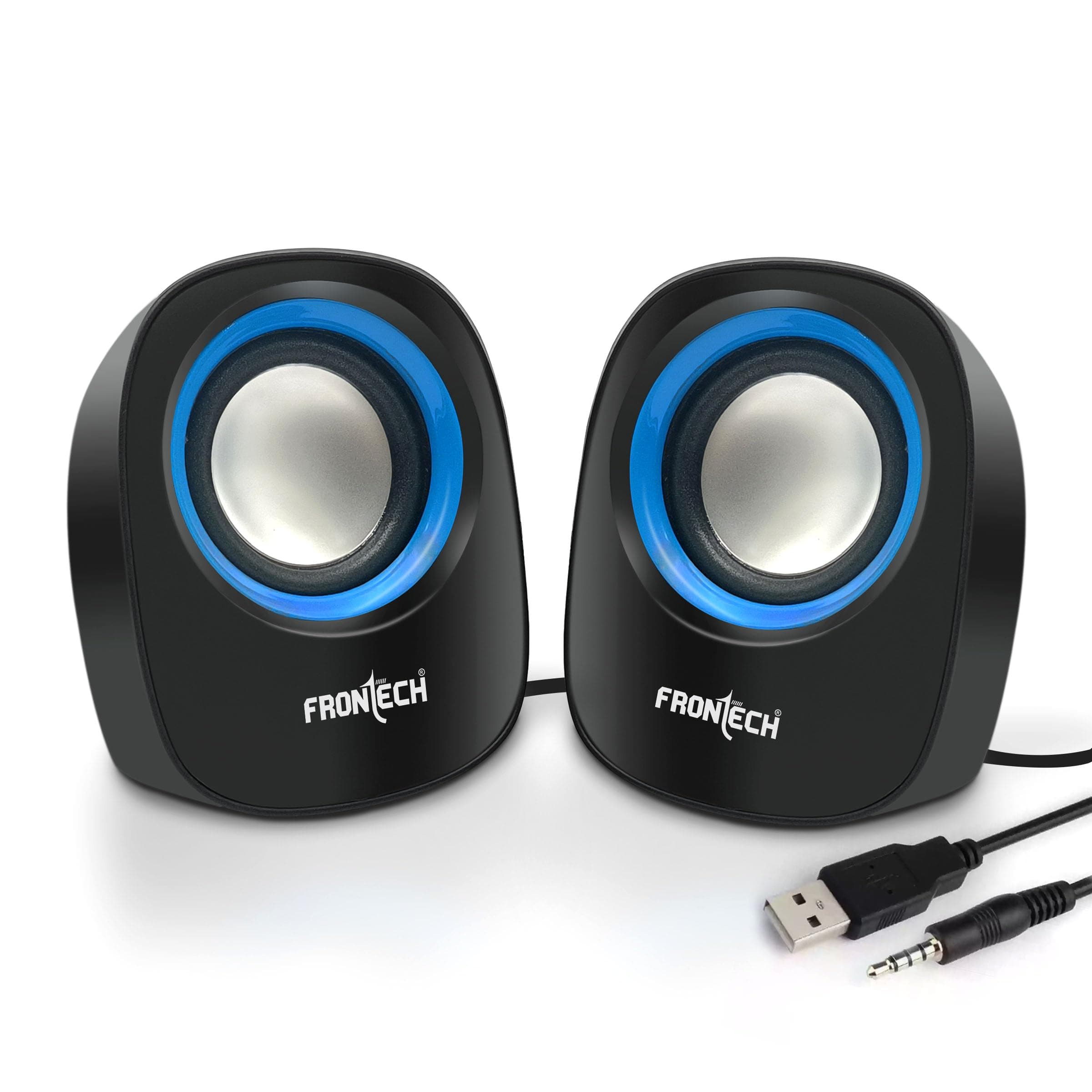 Premium 2.0 Channel USB Powered Speakers - 1.5W x 2 Output, AUX Input, Foam Edge, 1-Year Warranty (SPK-0003-Blue)