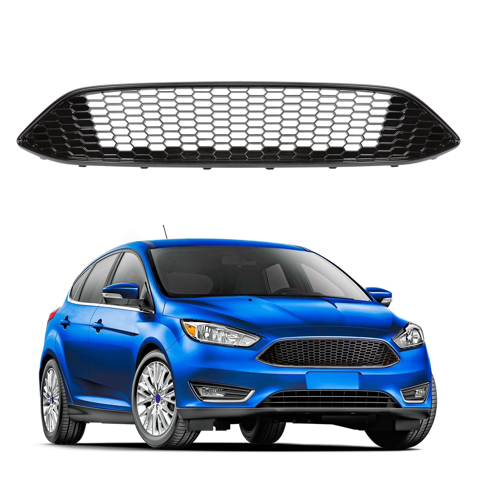 Front Grille Fit for 2015 2016 2017 2018 Ford Focus Front Bumper Upper Grille Hood Grill Honeycomb Style Glossy Black F1EZ8200B