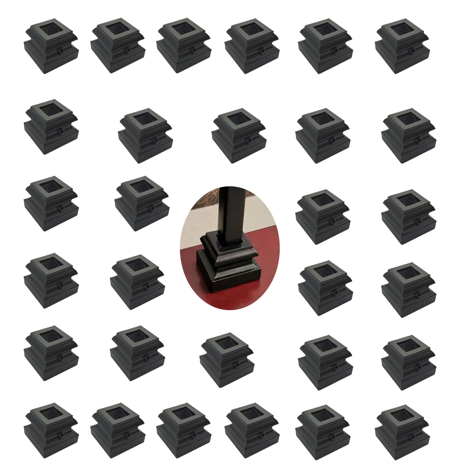 Langdoly 1/2" Iron Baluster Flat Base Shoes Staircase Spindle Level Shoes with Set Screw Satin Black - (Box of 30)