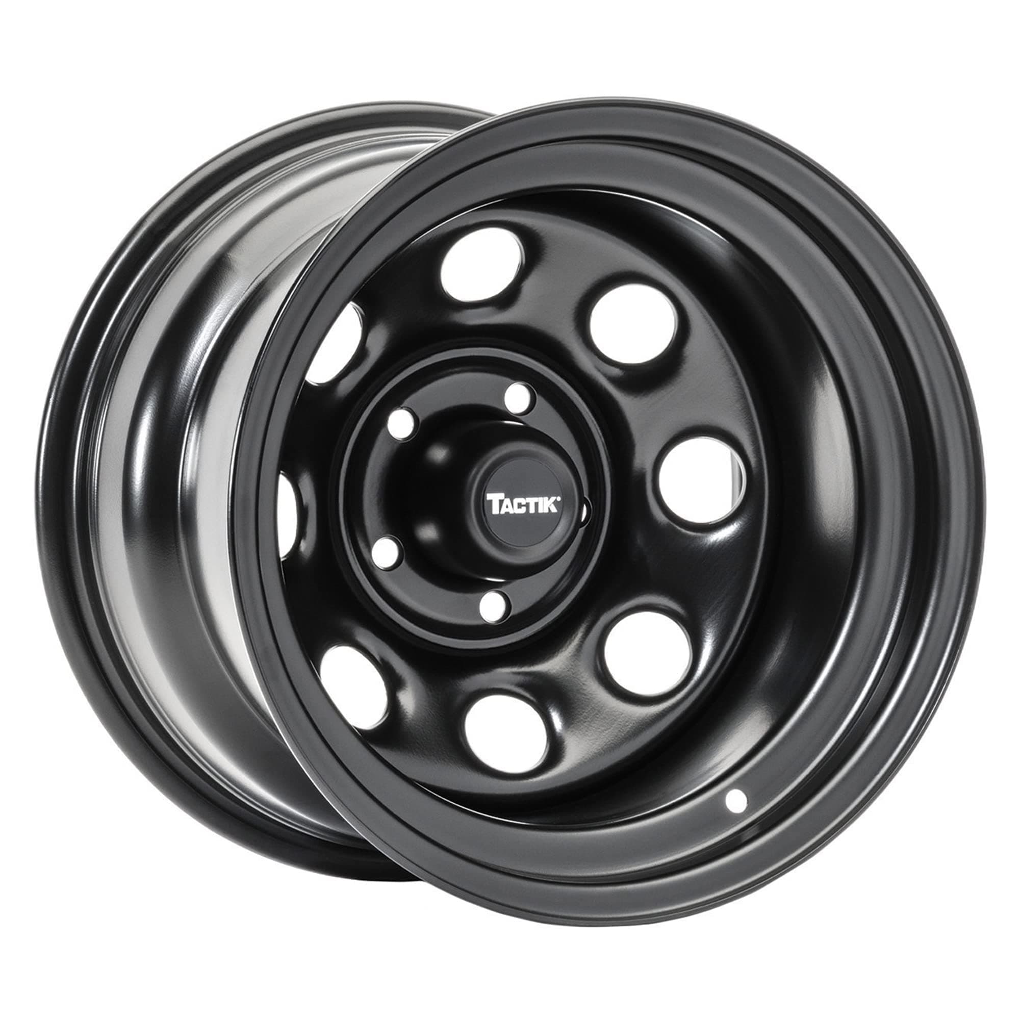 TACTIK Circle 8 Classic 15 Inch Solid Steel Wheel, Black - 15x10, 5x4.5 Bolt Pattern (-38.1mm Offset), 4" Backspace - Fits Jeep 1984-2006 Wrangler, Wagoneer, Comanche, Grand Cherokee TJ YJ MJ ZJ XJ LJ
