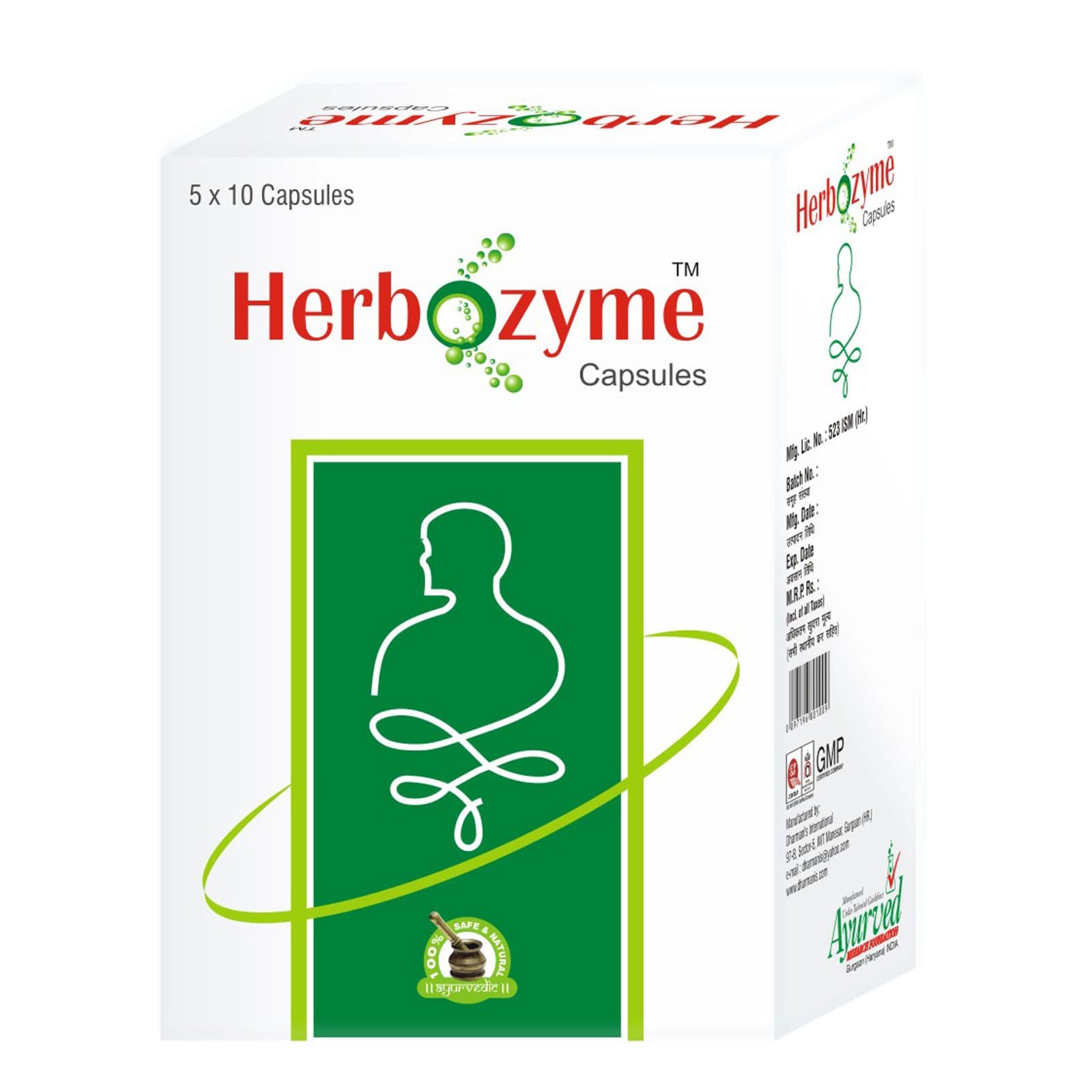 Herbozyme Herbal Digestive Support, Acidity Gas Constipation Bloating Relief, Improve Digestion Gut Health, Bowel Cleanse Colon Detox Supplement for Men and Women 200 Capsules