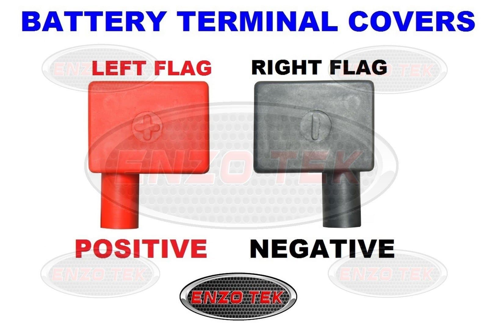 BATTERY TERMINAL COVERS CAPS POSITIVE NEGATIVE RED BLACK RIGHT LEFT FLAG INSULATION CLASSIC CAR ANTI CORROSIVE (RED LEFT, BLACK RIGHT SET)