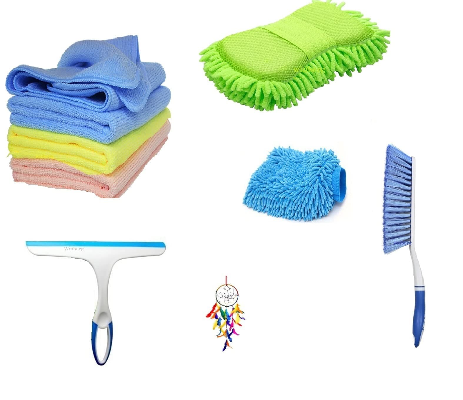 Car Cleaning Combo Pack Microfiber Towel 3 pcs 1 Carpet Brush 1 Washing Scurb Microfibre Gloves full Interior and Exterior Cleaning Kit - CarCLNG06