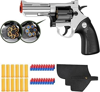Toy Gun，Soft Bullet Revolver, Game Slingshot Toy Gun, Foam Blaster with Sponge Bullets, for Children Ages 8 and up (Silver)