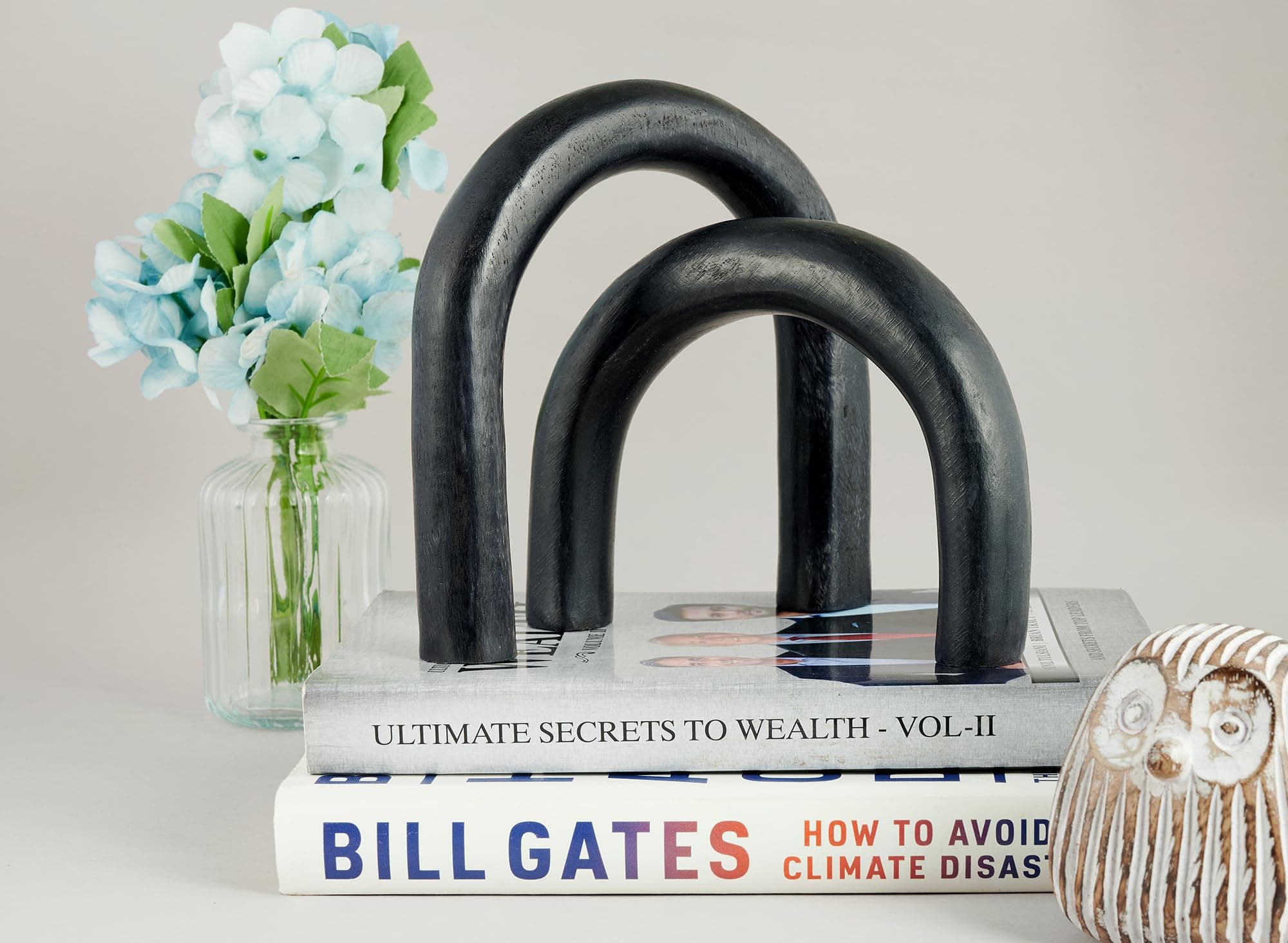 2pc Set Solid Wood Arch Home Decor Accents, Aesthetic Shelf Decor, Coffee Table Books Decor, Japandi Modern Decorative Object, Entryway Table Decor, Boho Living Room Decor Black