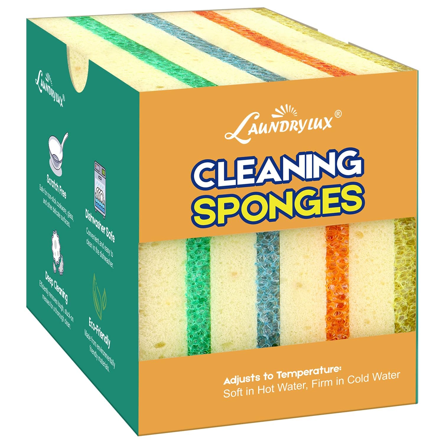 Scrub Sponge, 8 Pack Dual-Sided Temperature-Responsive Sponge and Scrubber - Scratch-Free - Multipurpose Dish Sponges for Kitchens, Bathrooms, and Outdoor Use