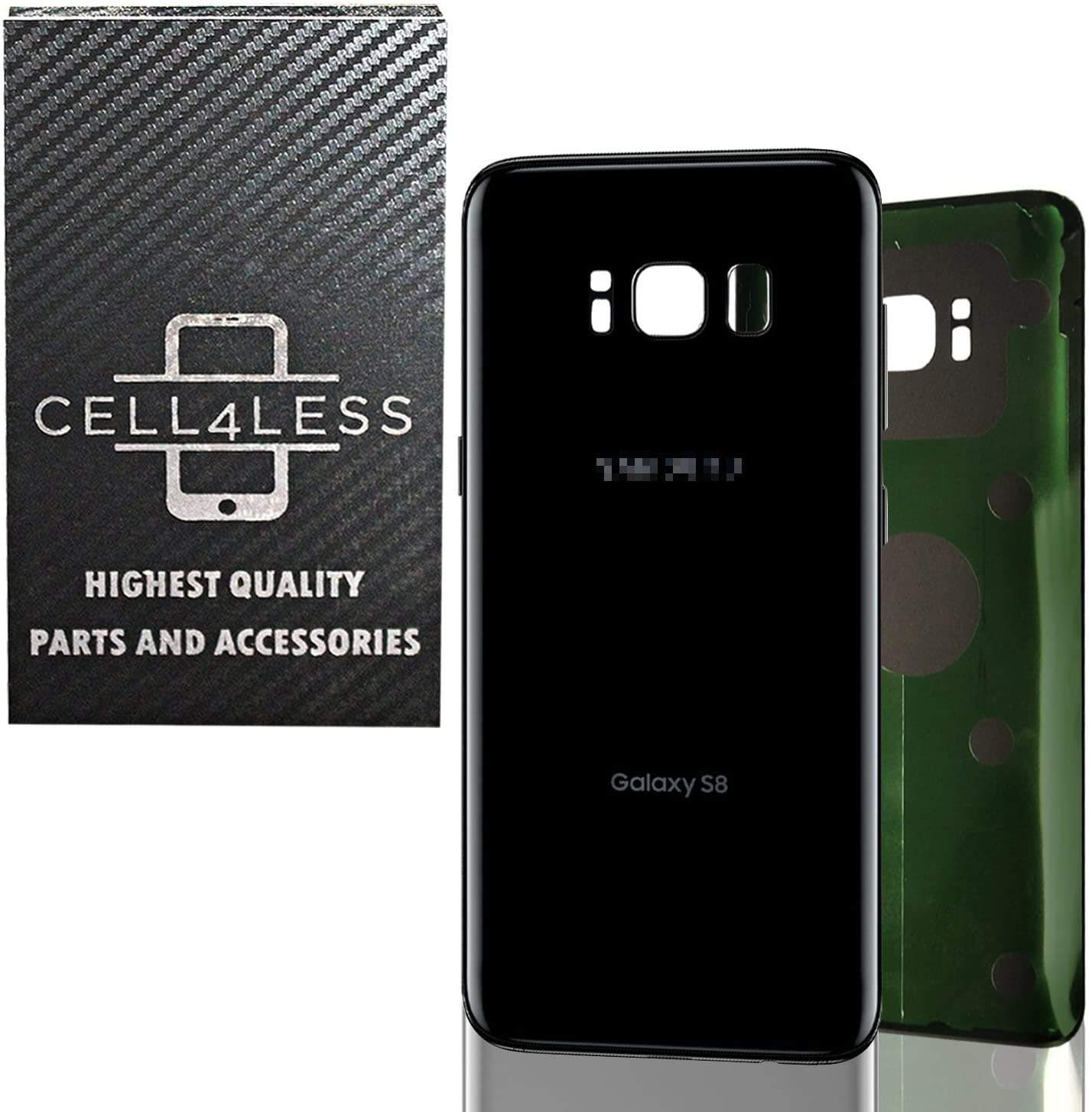 CELL4LESS Replacement Back Glass Cover Back Battery Door w/Pre-Installed Adhesive Samsung Galaxy S8 OEM - All Models G950 All Carriers- 2 Logo - OEM Replacement (Midnight Black)
