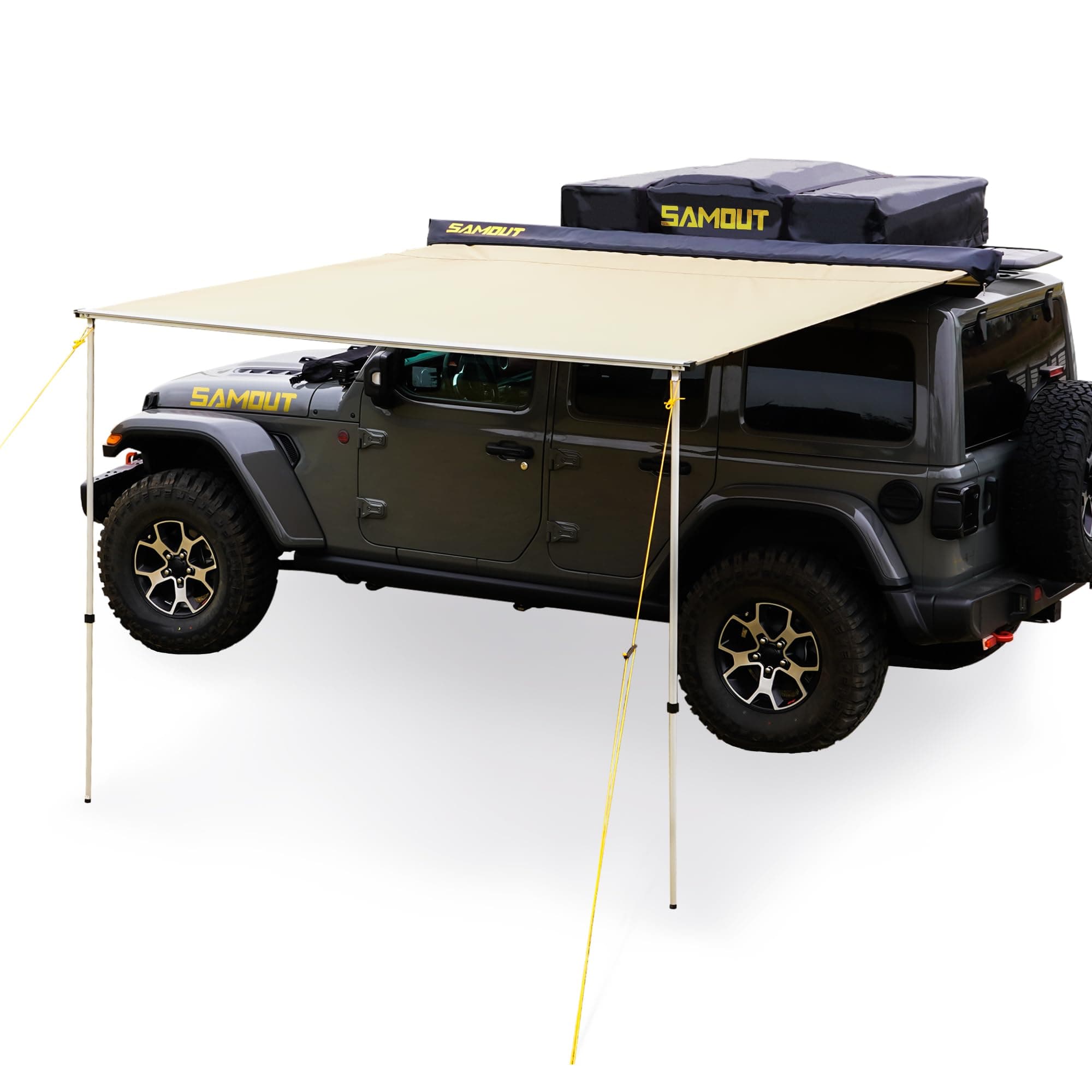 Vehicle Awning, 6.6ft x 8.2ft, Rooftop Pullout Ripstop UPF50+ Side Awning, Reinforced Hinges & Poles for Jeep/SUV/Truck/Van